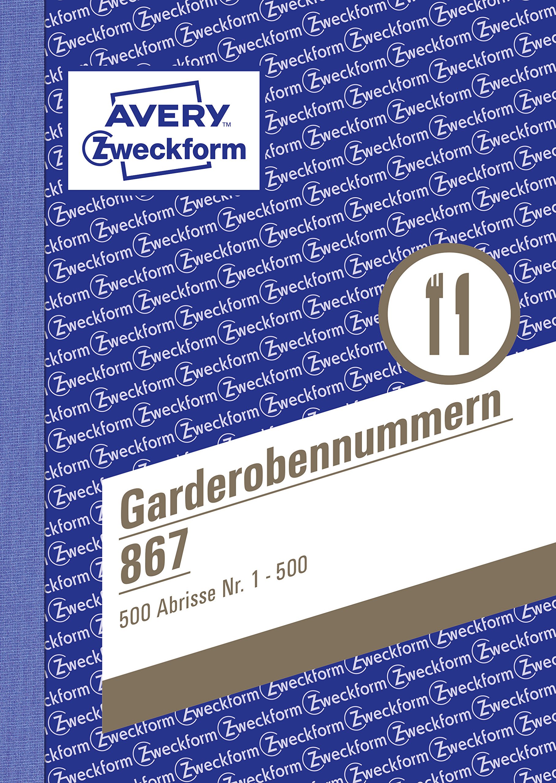 Avery Zweckform 867-5 Lot de 5 carnets de tickets de vestiaires numérotés 1-500 5 couleurs Format A6