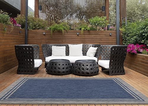 Miniatura 7 de Alfombra lavable para interiores y exteriores, resistente a la intemperie, para porche, terraza, balcón, patio, 10 x 14 pulgadas, borde azul