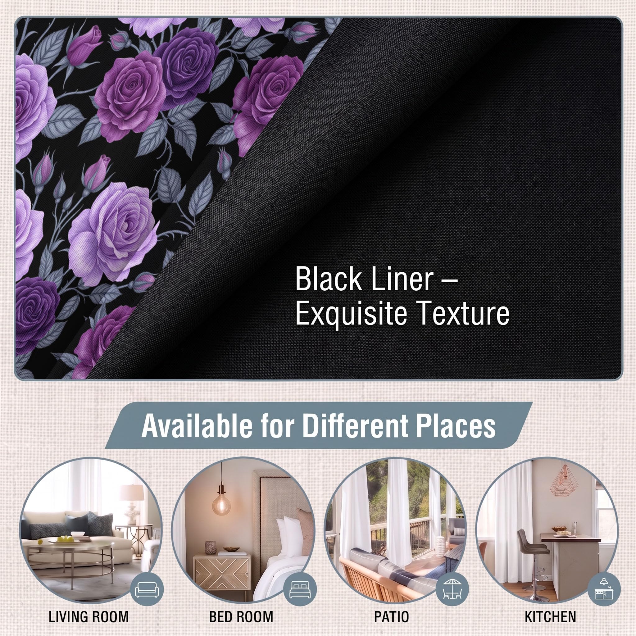 Cortinas Opacas Térmicas Decorativas Tema De La Rosa Gótica | Flores Oscuras En Acuarela 2 Piezas 140Anx240Al Cm, Cortinas De Privacidad para Ventanas De Sala De Estar, Púrpura