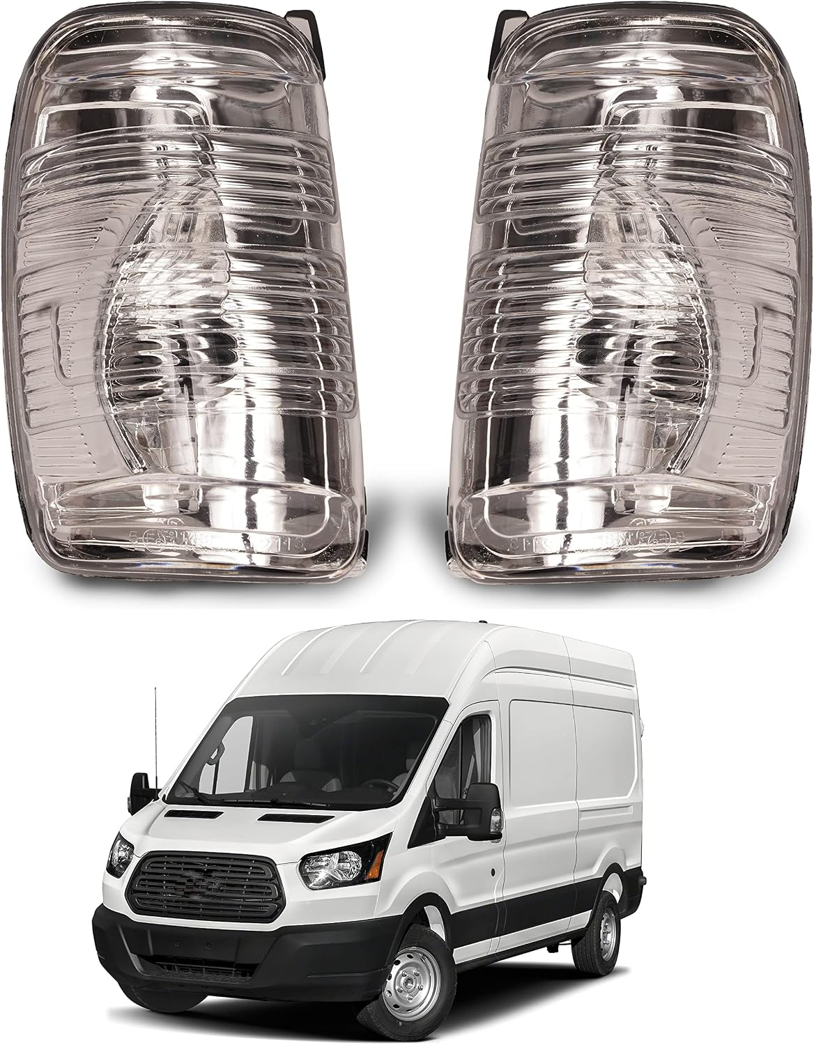 Side Mirror Indicator Light Cover, Arm Mirror Turn Signal Light Lens, Clear Right Left Side Fit for Ford Transit T150 250 350 2015-2026 Replace for BK3Z13B374D BK3Z13B375D