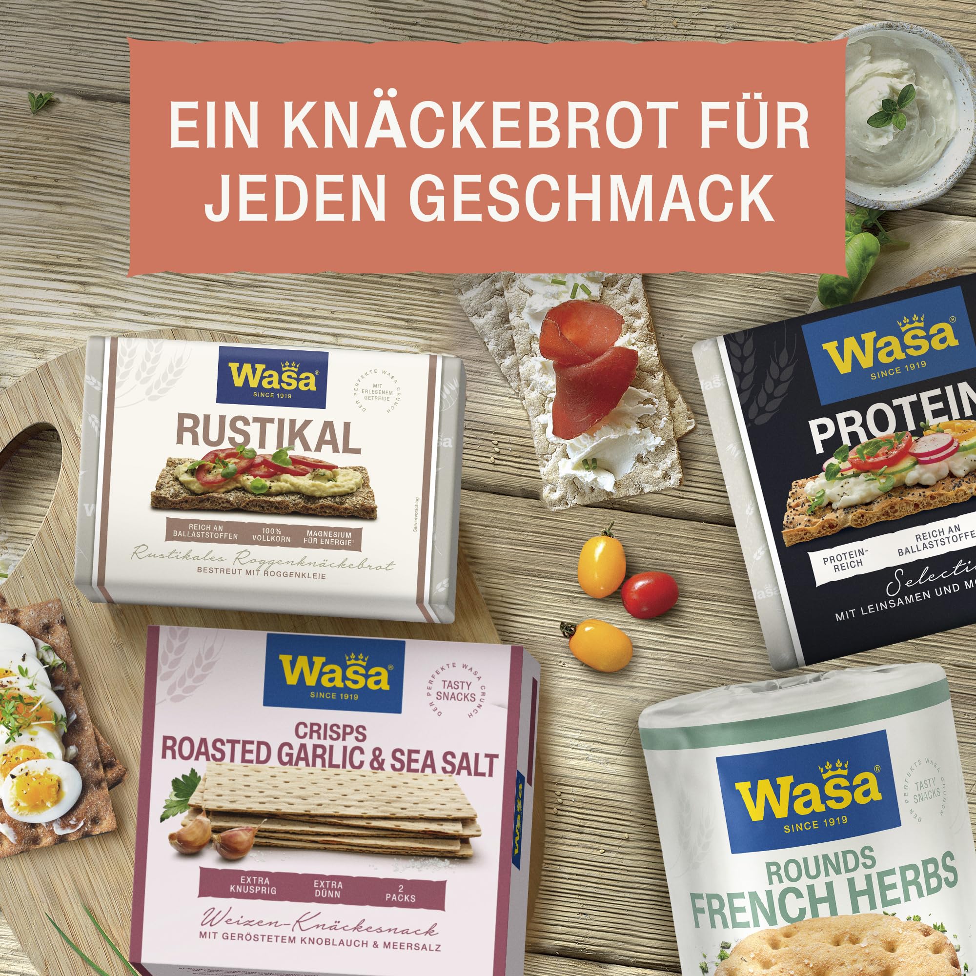 Wasa Tasty Snacks Sesame & Sea Salt Rounds 8x 235g | Rundes Knäckebrot aus Weizen mit Sesam und Meersalz
