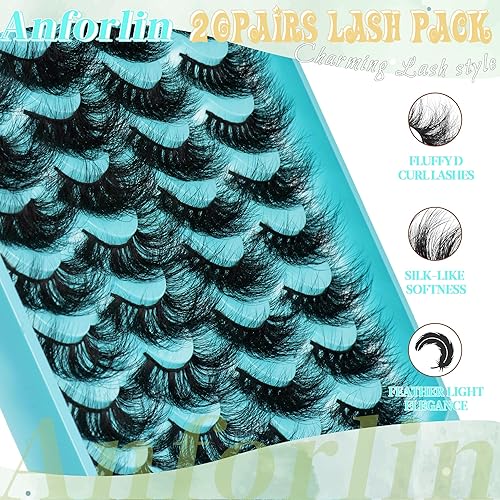 Mink Lashes 3D Fluffy False Eyelashes 20mm Cat Eye Lashes D Curl Lash Strips 7 Pairs Strip Lashes pestañas postizas naturales, by Anforlin(09 4styles)