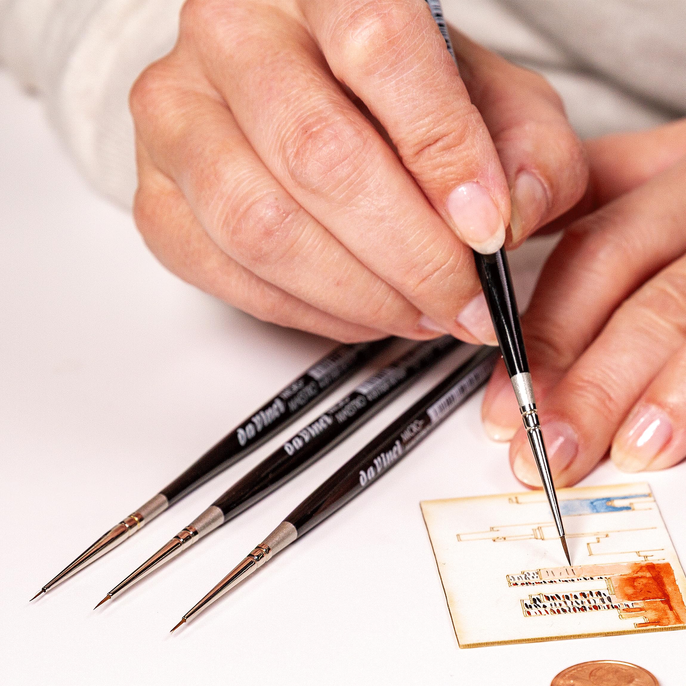 AIT Art Select Set 7 Pennelli Per Dettagli | Kolinsky Sintetico, Manici Corti, Per Modellismo E Acquerello - 4