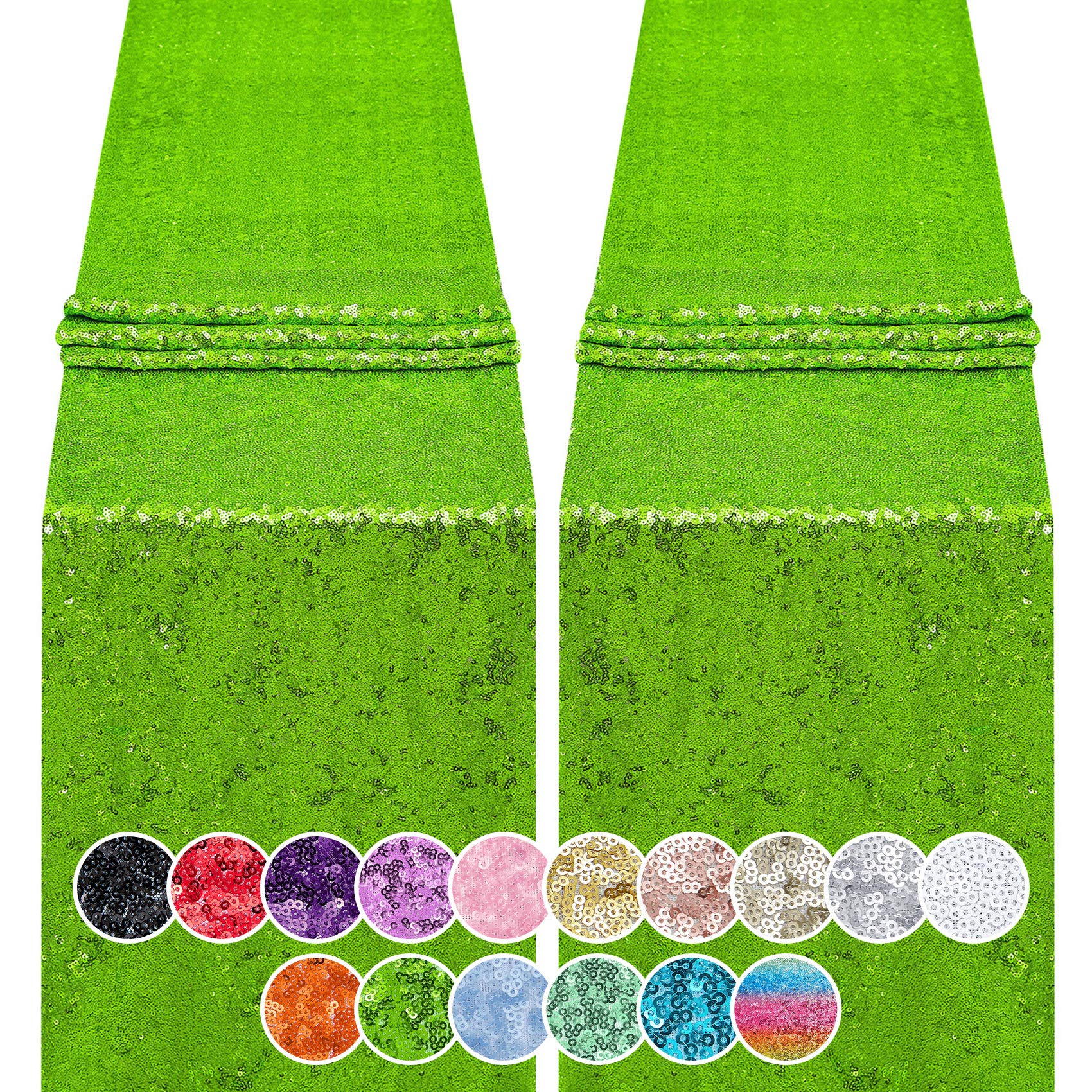 2PCS 12x72 Inch Sequin Table Runner Light Green Glitter Table Runner for Party, Wedding, Bridal Baby Shower, Event Decorations（2PCS, 12x72 Inch, Light