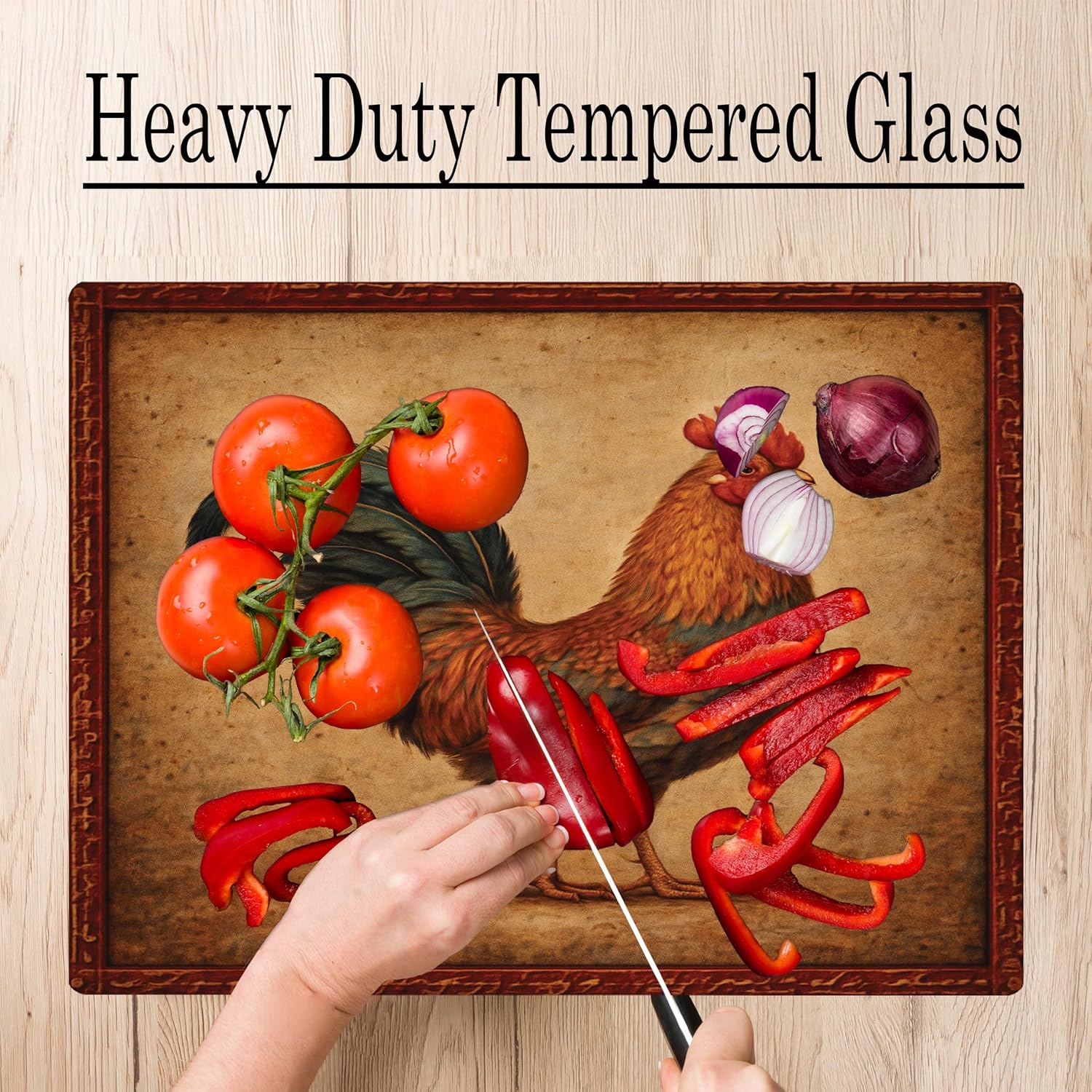 Wildlife Animal Rooster Chicken Farm Kitchen Glass Cutting Board Decorative Gift Farm Home Serving (Rooster)