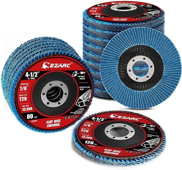 EZARC 20 Pack Flap Discs 115 x 22.23 mm Zirconia Grinding Wheel Type 29 Assorted Grit 40/60/80/120 Angle Grinder Sanding Disc for Stainless Steel, Cast Iron and Sheet Metal