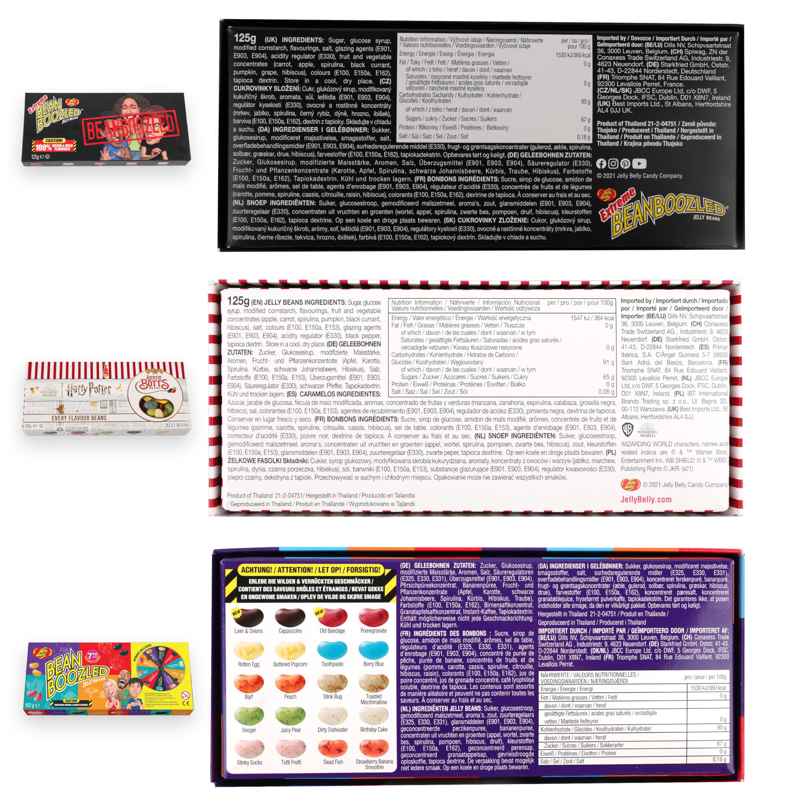 Jelly Belly Bean Boozled Set - Ruota della fortuna + Flaming Five edizione calda e Extreme Special Edition 2x 100g und 1x 125g