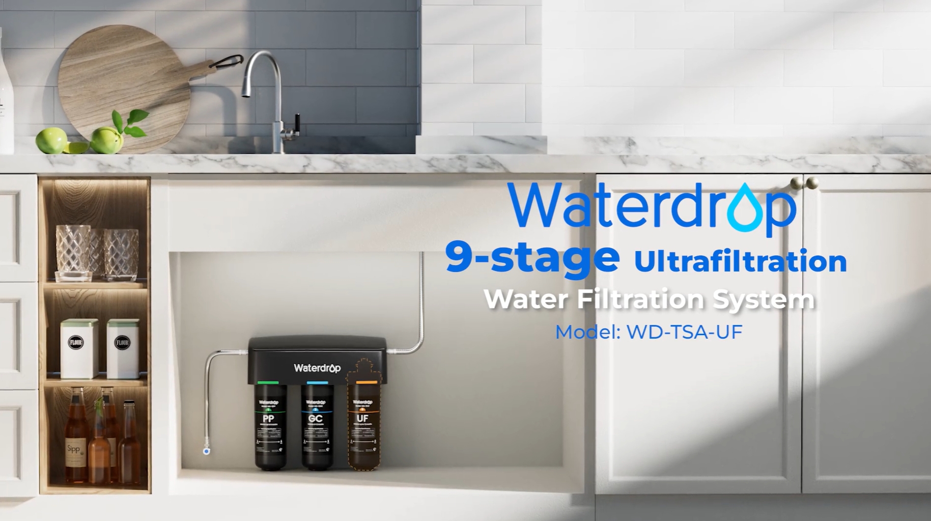 Image of Waterdrop WD-TSA-UF 0.01 μm Ultra Filtration Under Sink Water Filter System, 9 Stage Under Sink Water Filtration System, Reduces Chlorine, Taste and Odor, Fluoride, Connects Directly to Your Faucet