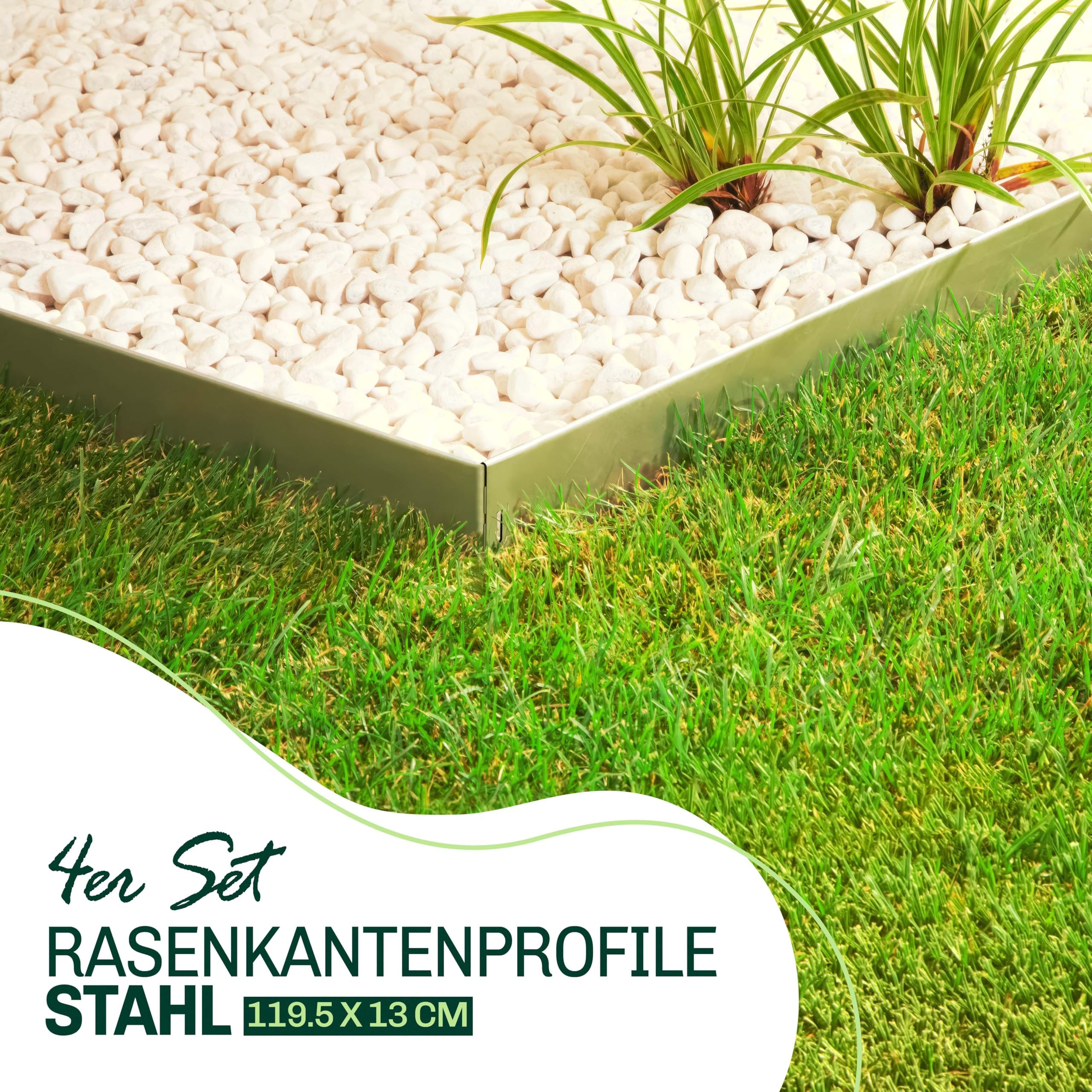 Rasenkantenprofile Stahl 16er Set – 16 Stück a 119,5 x 13 cm (19,12 m) – Beeteinfassung Metall für klare Mähkanten – Rasenkanten Metall für Gartenästhetik – Langlebig und Wetterbeständig