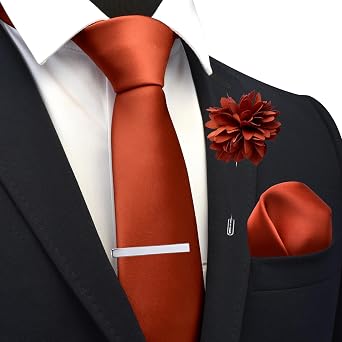 Branduce 3.15(8cm) Mens Tie and Lapel Pin Solid Necktie Handkerchief Tie Clip Set for Men