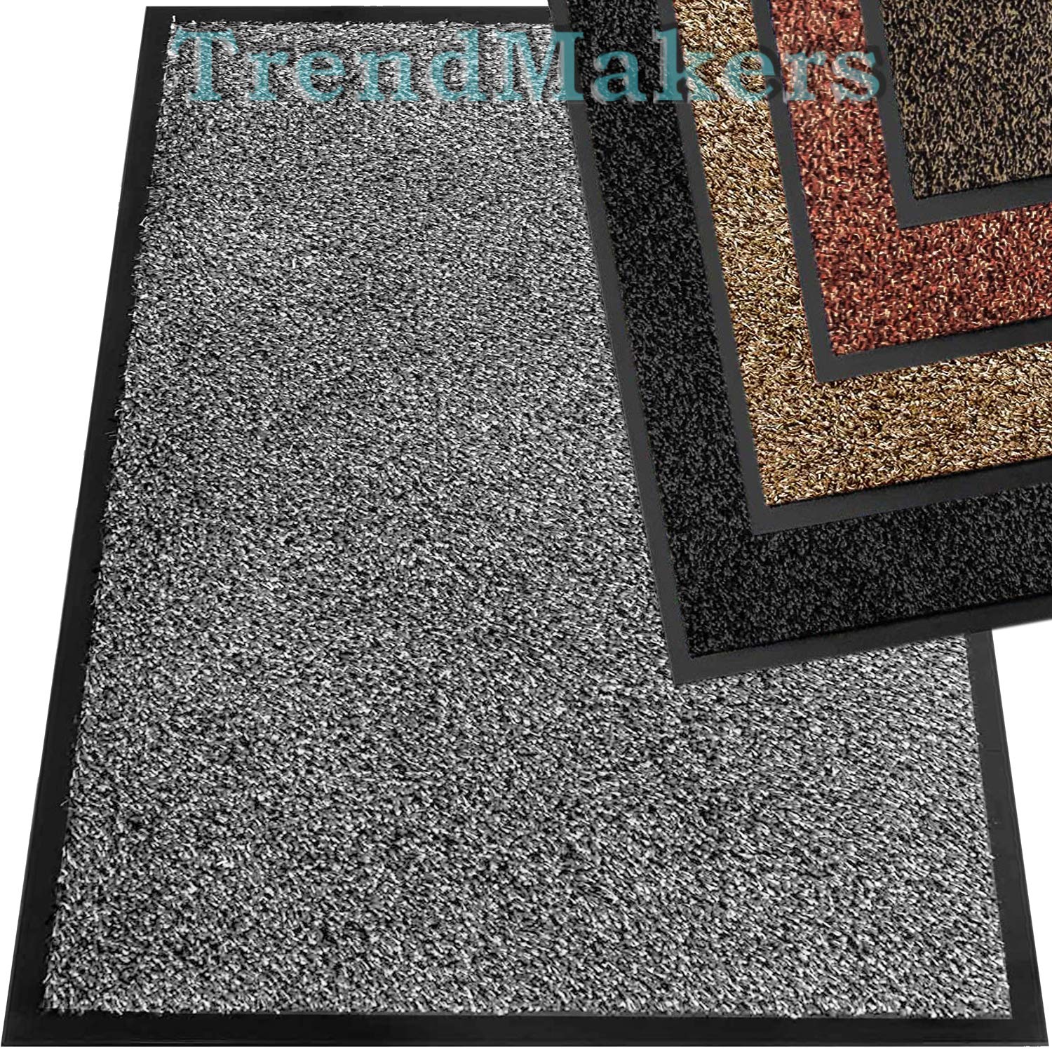 TrendMakers Heavy Duty Dirt Trapper Door Mats | Soft Cotton Barrier Mats Non-Slip Dirt Catcher | Home, Office, Kitchen, Carpets - 15 Sizes - - 50cm x 80cm (GREY Cotton Fibers) — image 1