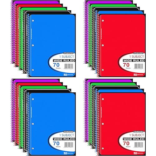 VEEBOOST Spiral Notebook, 48 Wide Ruled Notebooks, 70 Sheets, 1 Subject, Notebooks Bulk, 5 Color Assortment, 3 Hole Perforated Sheets