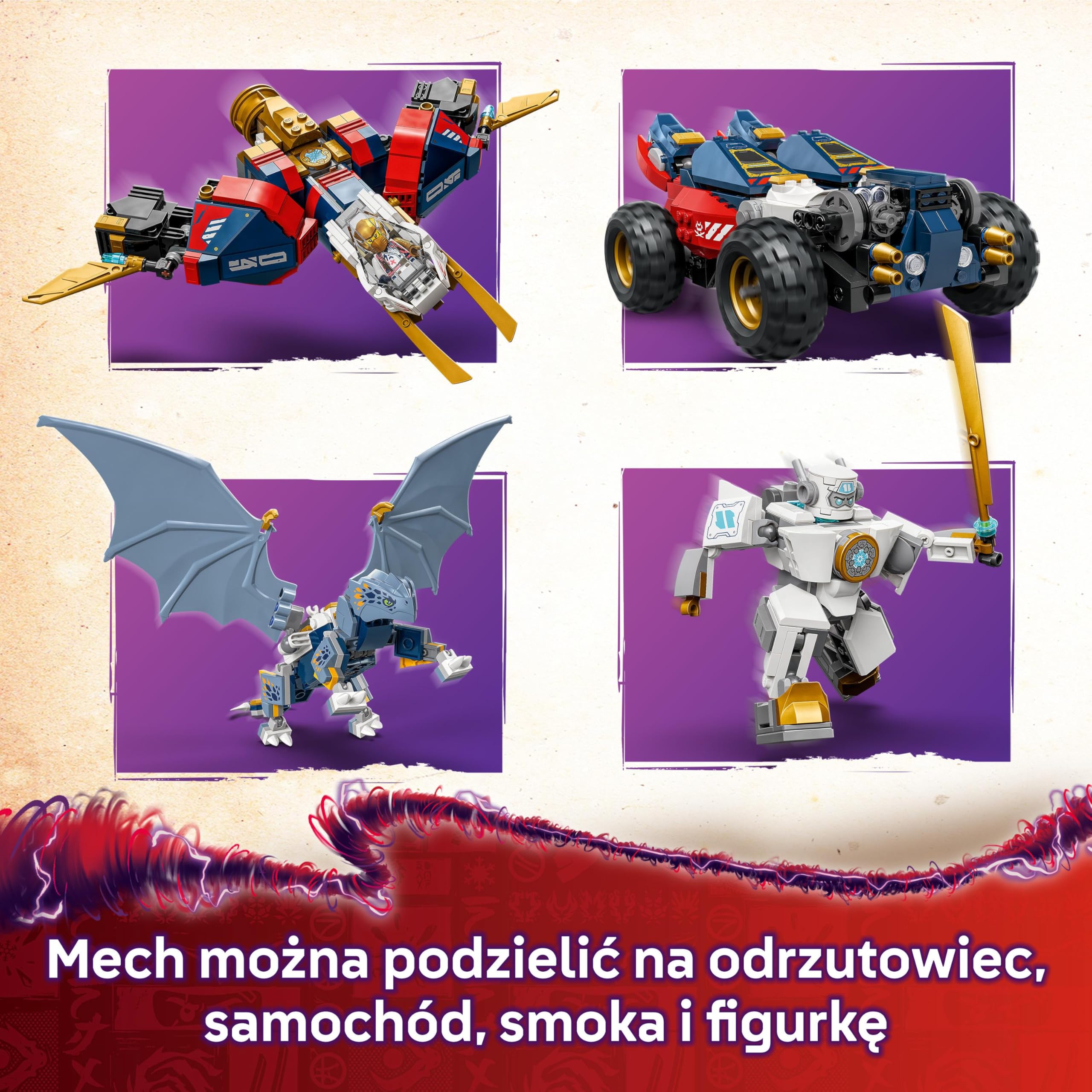 LEGO NINJAGO Wielofunkcyjny ultramech Zane’a 71834 | mech ninja, zabawka akcji, prezent dla chłopca i dziewczynki 9+, bitwa ninja, 1187 elementów