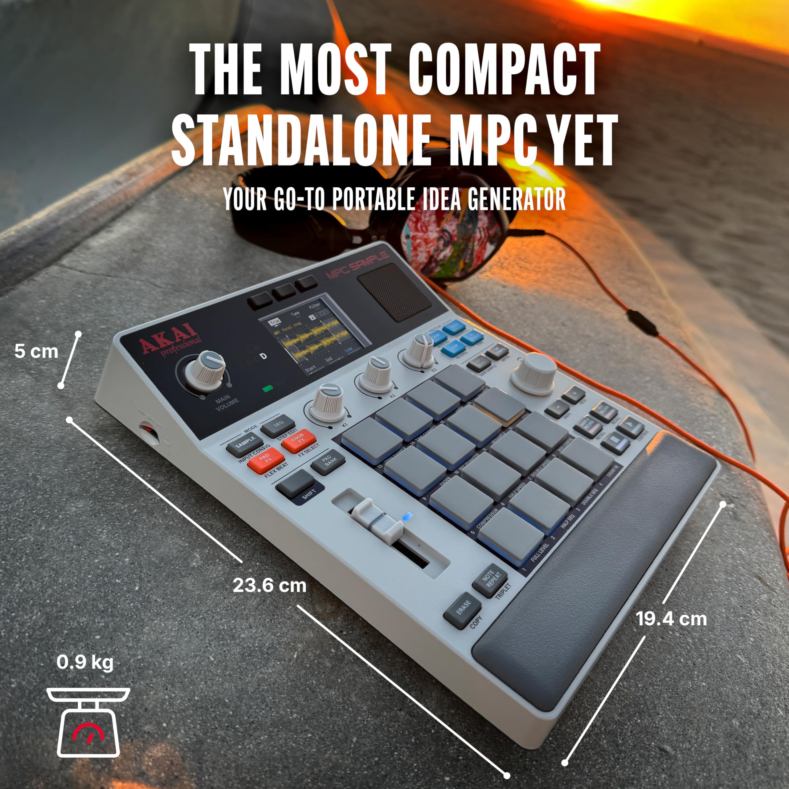 Akai Professional MPC Sample Przenośny Sampler | Tryb Samodzielny, Akumulator, USB‑C, Głośnik, Mikrofon, Do Samplowania, Sekwencjonowania i Produkcji Muzycznej