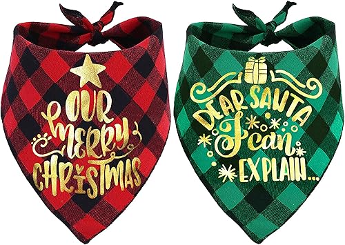Bandana de Navidad para perro, paquete de 2 bandanas navideñas para gatos, a cuadros, de franela, para perros pequeños, medianos y grandes, gatos,