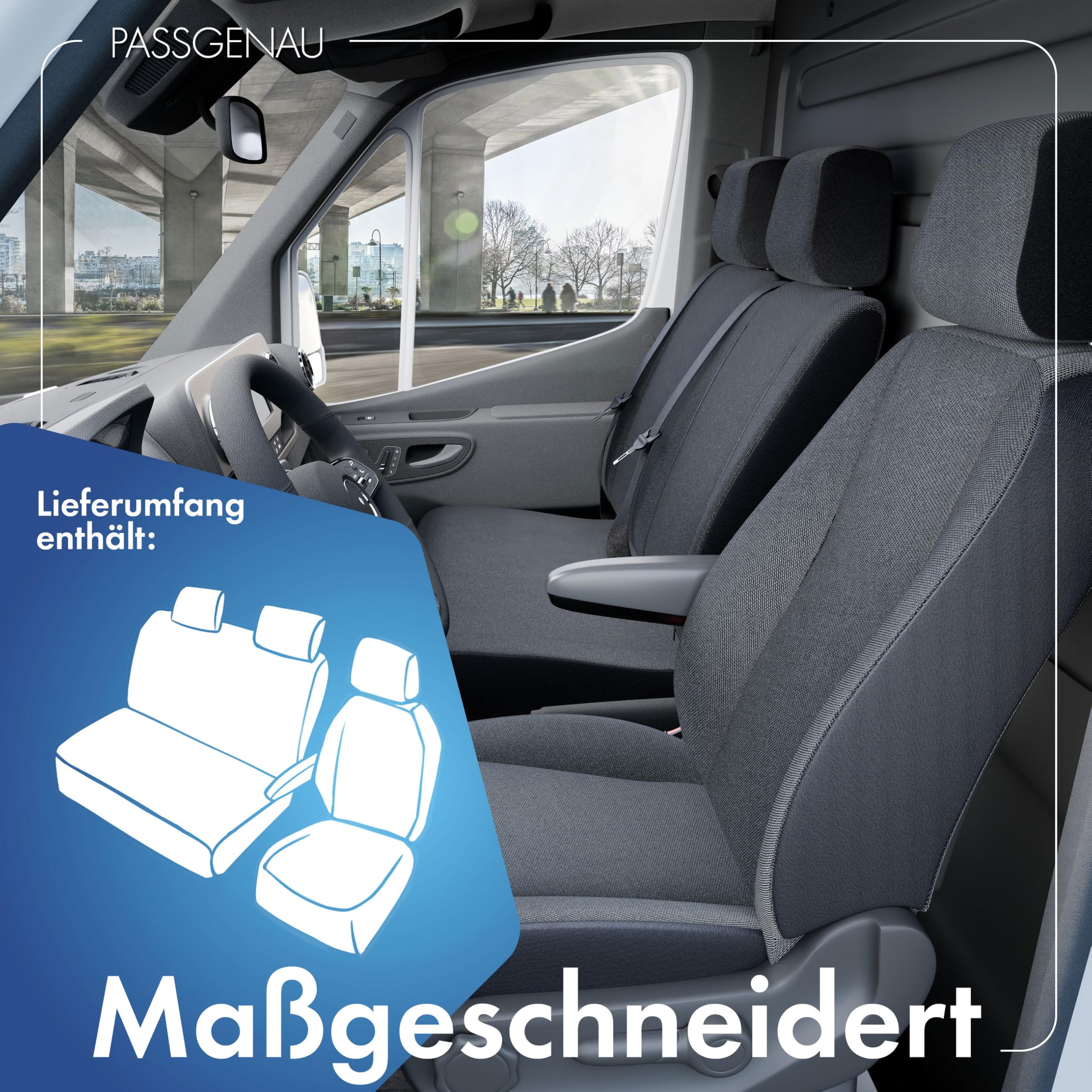 Walser Transporter pokrowce na siedzenia samochodowe, kompatybilne z Iveco Daily IV, pojedyncze siedzenie, podłokietnik wewnątrz/podwójna ławka, pokrowce na siedzenia samochodowe z materiału, zestaw