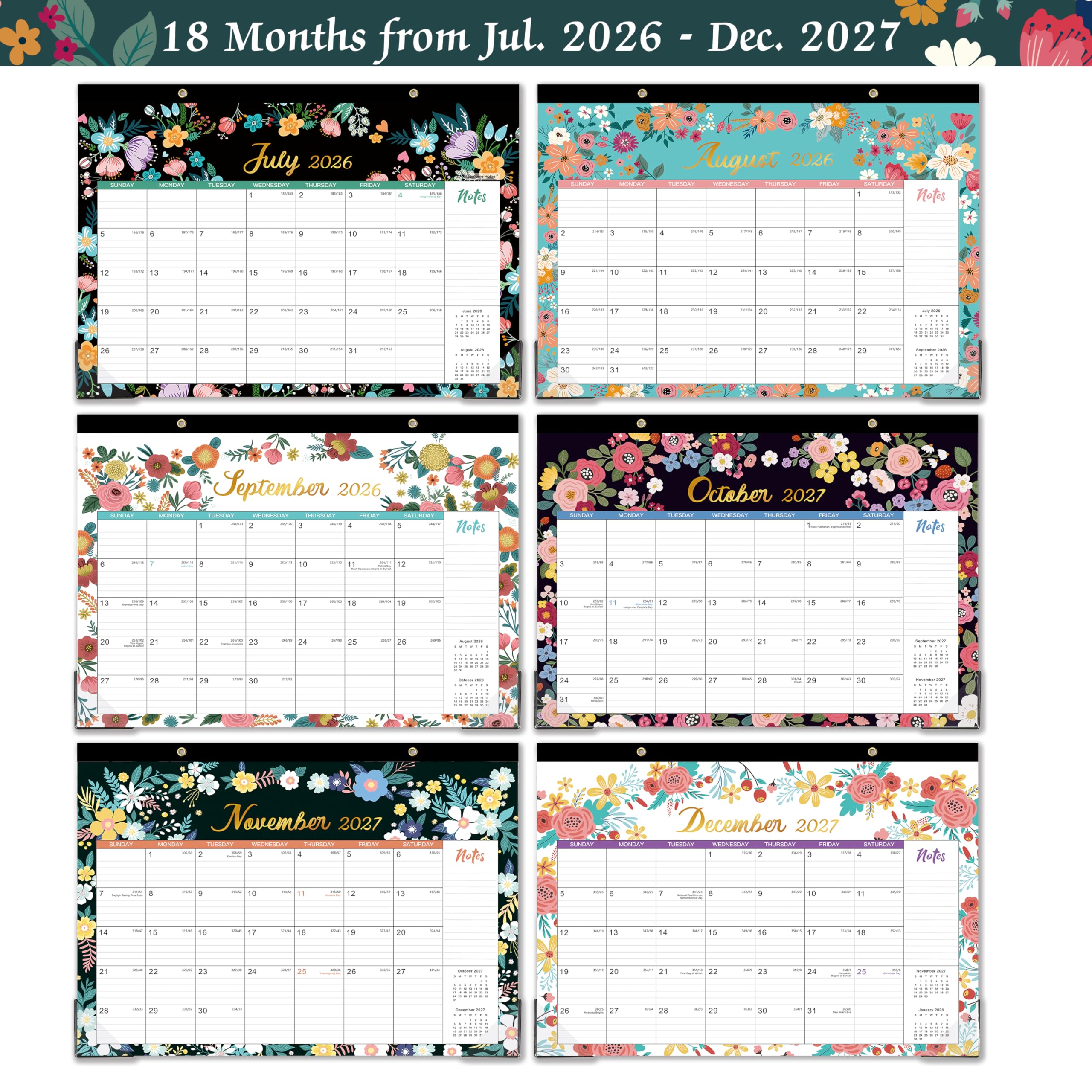 Desk Calendar 2024-2024 Desk Calendar, 12 Mensual Desk/Calendario de pared, Ene. 2024 - Dic 2024, 16.8" x 12", Calendario de escritorio con papel grueso + protectores de esquina + bloques grandes