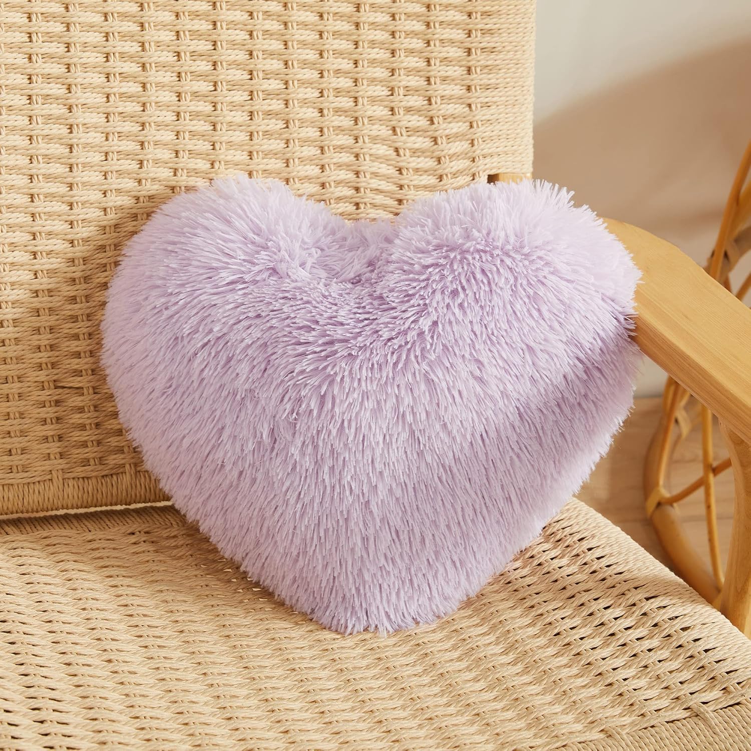 MEGO Fluffy Heart Pillow, Faux Fur Decorative Throw Pillow, Plush