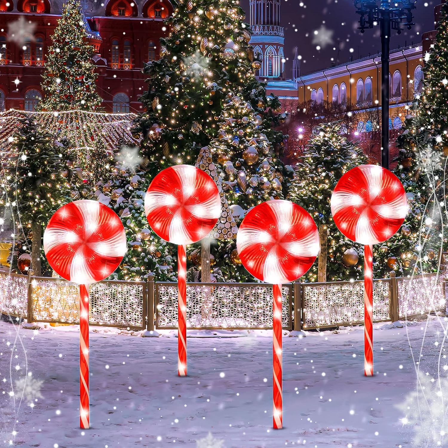 4 Pack Christmas Pathway Lights Candy Cane Lollipop Peppermint