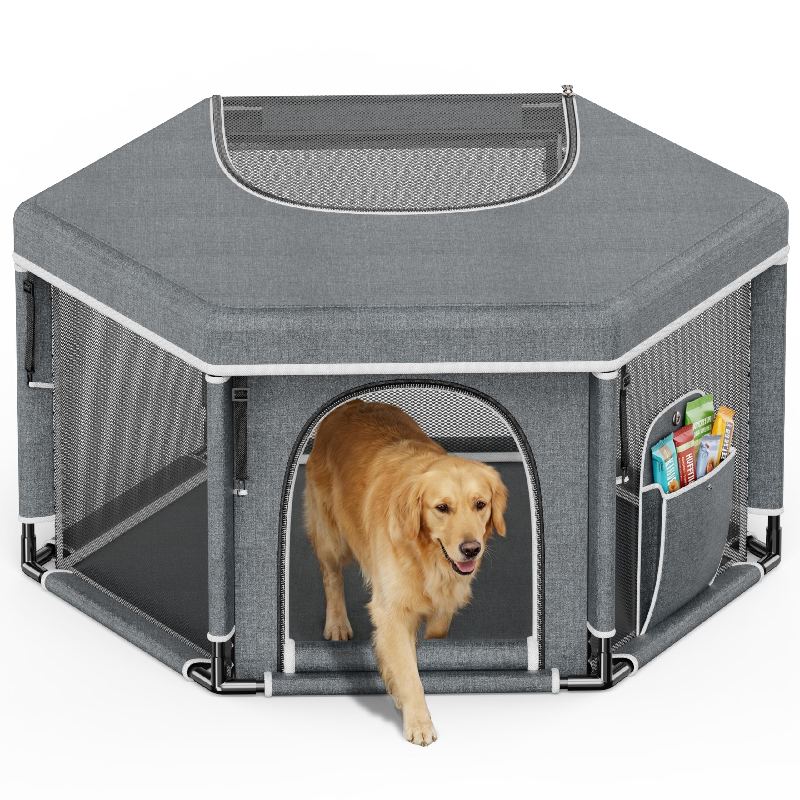 Caja de partos para cachorros de perros extra altos - Parque de partos hexagonal para razas grandes y pequeñas - Suministros esenciales para cachorros - 120x62 cm