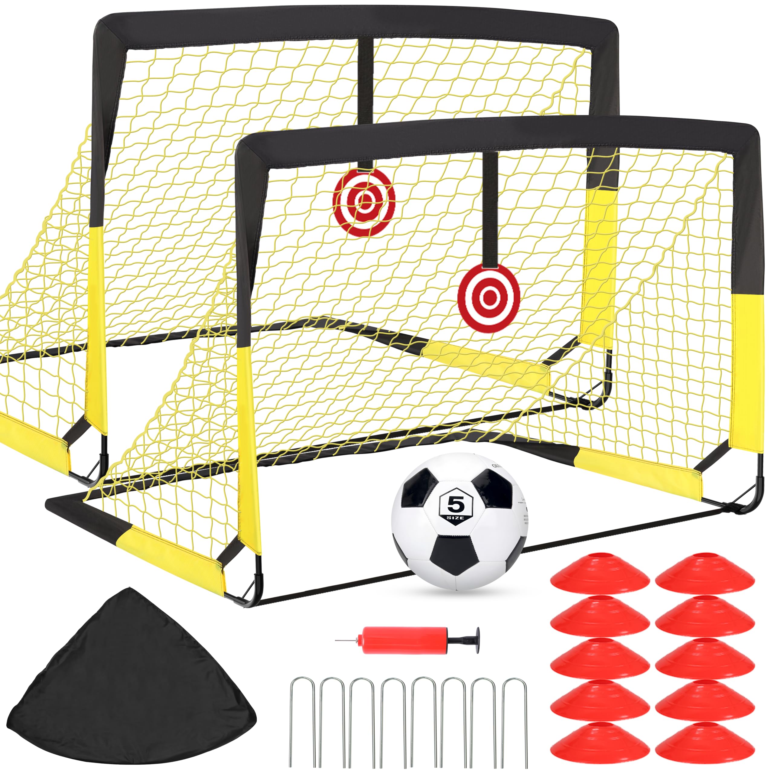 Porte da Calcio per Giardino, Porta da Calcio per 120x90cm, Porticine Da Calcio con Aste In Fibra di Vetro e Reti di Alta Qualità, Bullseye e Borsa per Giardino e Gioco per Interni