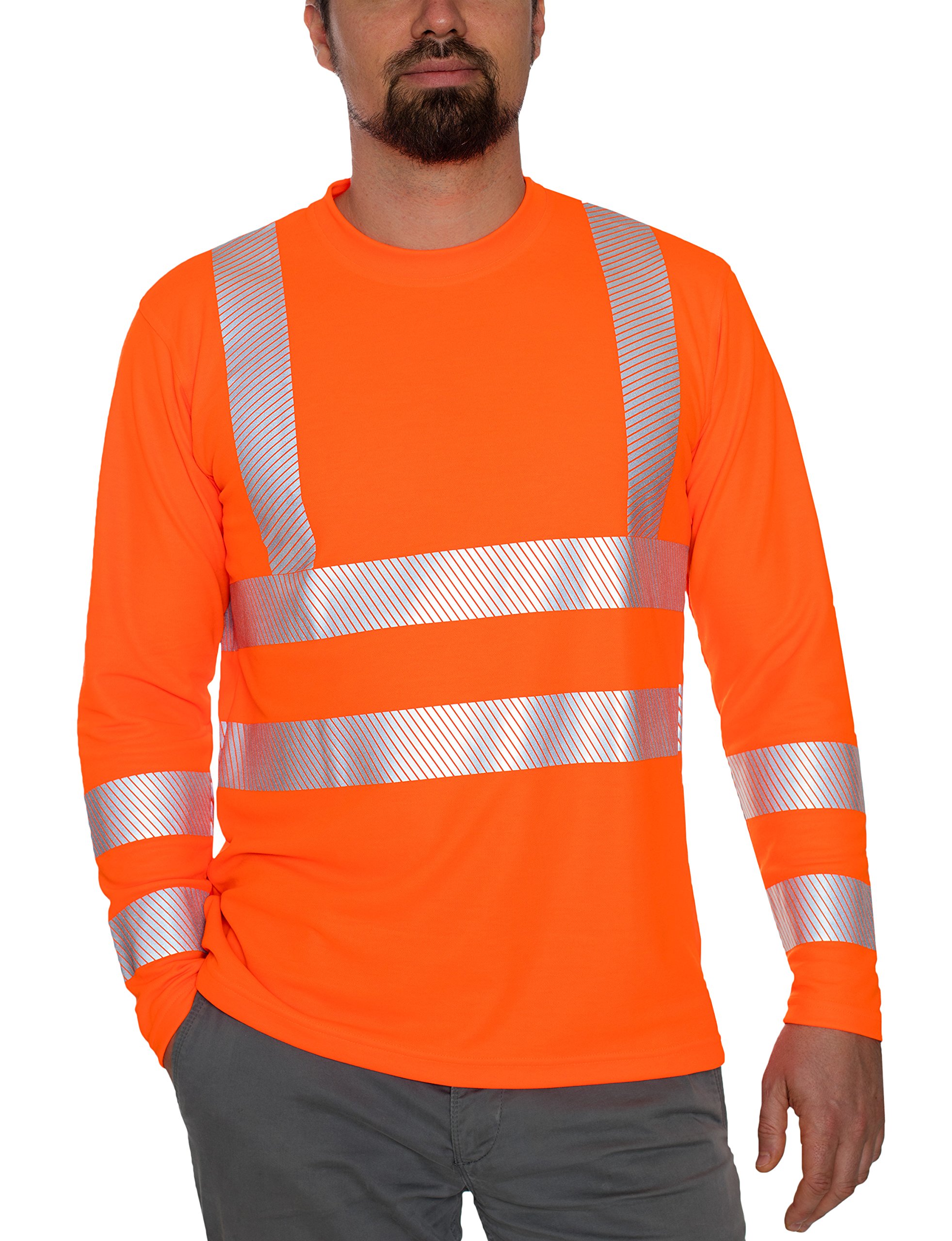 iQ-UV Langarm T-Shirt Orange Hv 4XL - UV-Schutz 50+ mit Warnschutz EN20471 | Warnschutzshirt Klasse 2 für Baustelle und Straße - Sicherheitsshirt langarm - hochsichtbar und robust