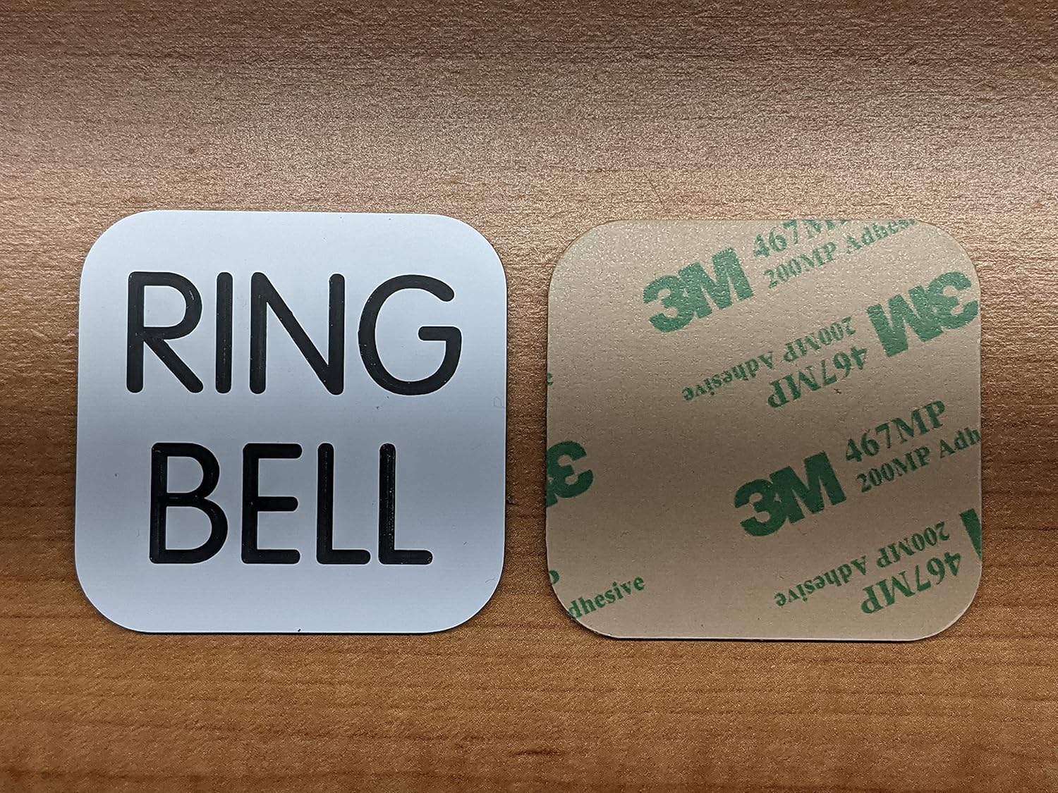 Engraved 2x2 White RING BELL Door or Wall Plaque with Adhesive Backing Small Sign