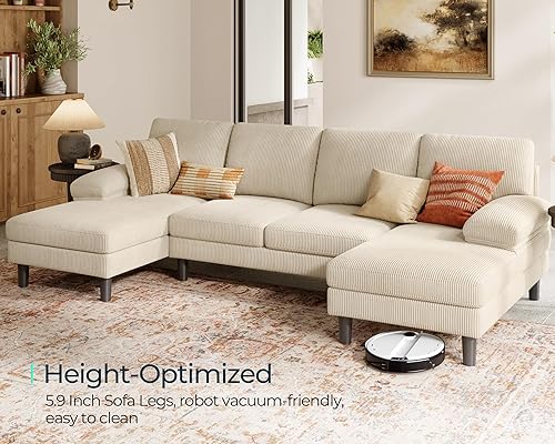 Miniatura 3 de LINSY HOME Sofá seccional, sofá de pana en forma de U de 111 pulgadas de ancho con reposabrazos para dormir, sofá de 4 plazas con tumbonas dobles,
