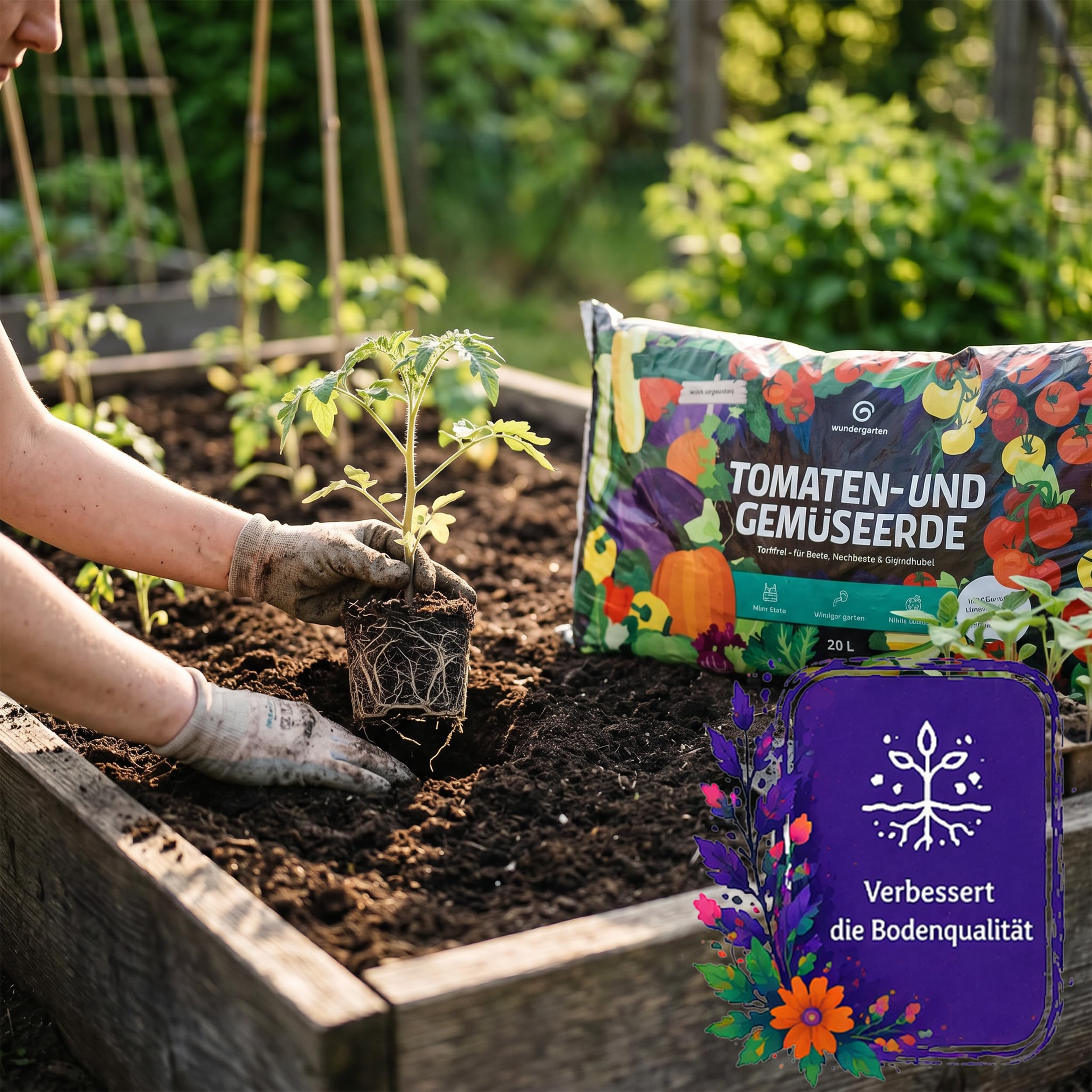 6X 20L Bio Tomaten- & Gemüseerde torffrei – Mit Pflanzenkohle – Wundergarten – Erde für Tomaten, Gemüse & Hochbeet – Weniger Gießen & Düngen