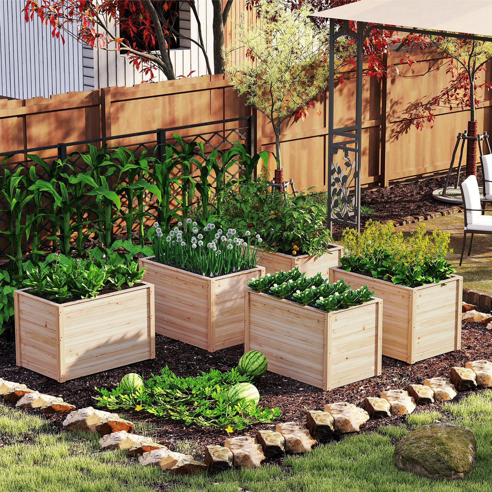 COSTWAY Cama de Jardín Elevada de Madera, 100 x 64 x 65,5 cm, Jardinera Elevada con Base Abierta para Plantas de Raíz Profunda, Verduras, Frutas, Flores, Arbustos y Plantones, Huerto de Cultivo