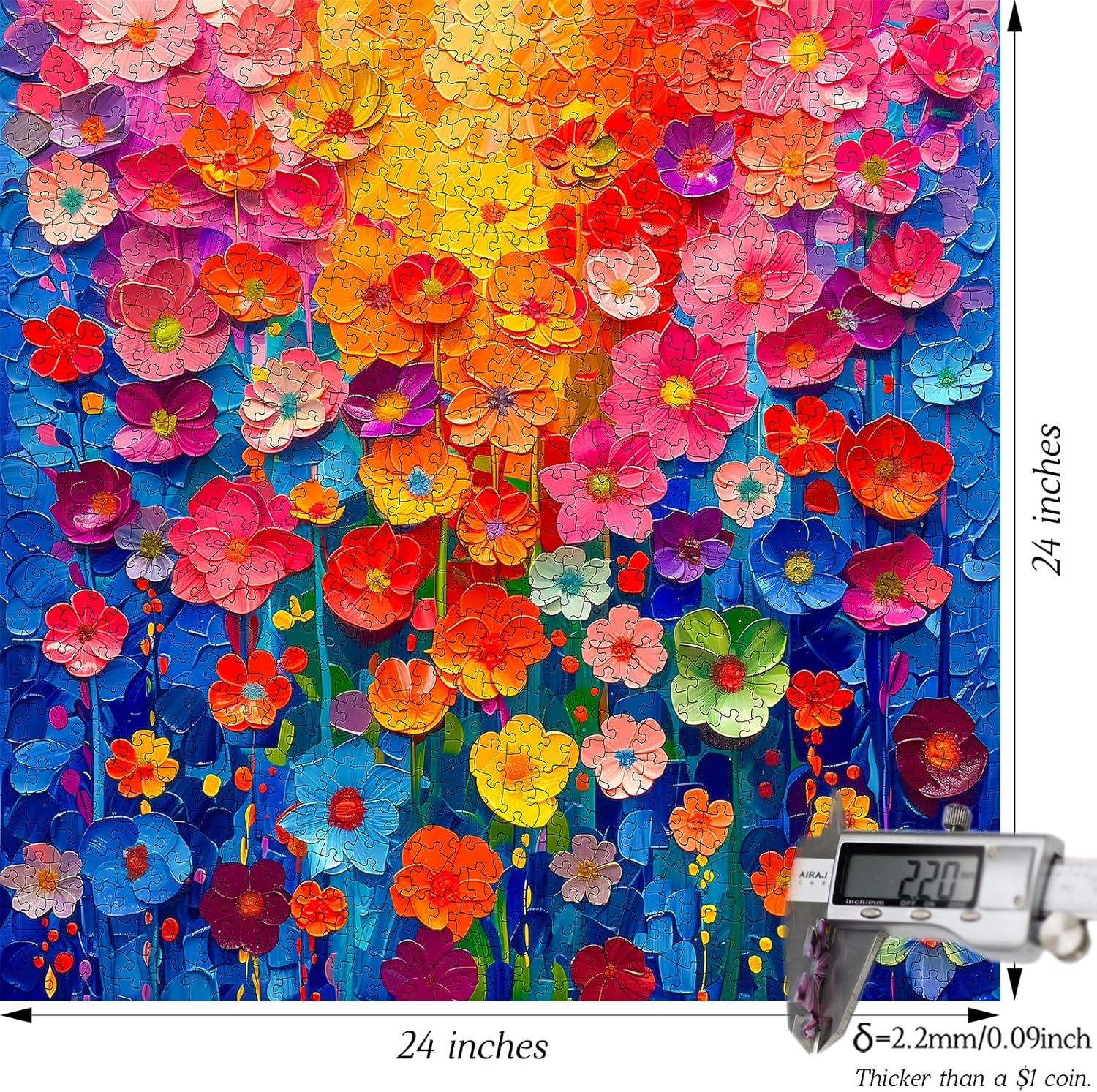 Jigsaw Puzzles for Adults 1000 Pieces,Colorful Flower Wall Puzzles for Adults, Painting Floral Art,Gradient Rainbow Flowers Wall Decoration