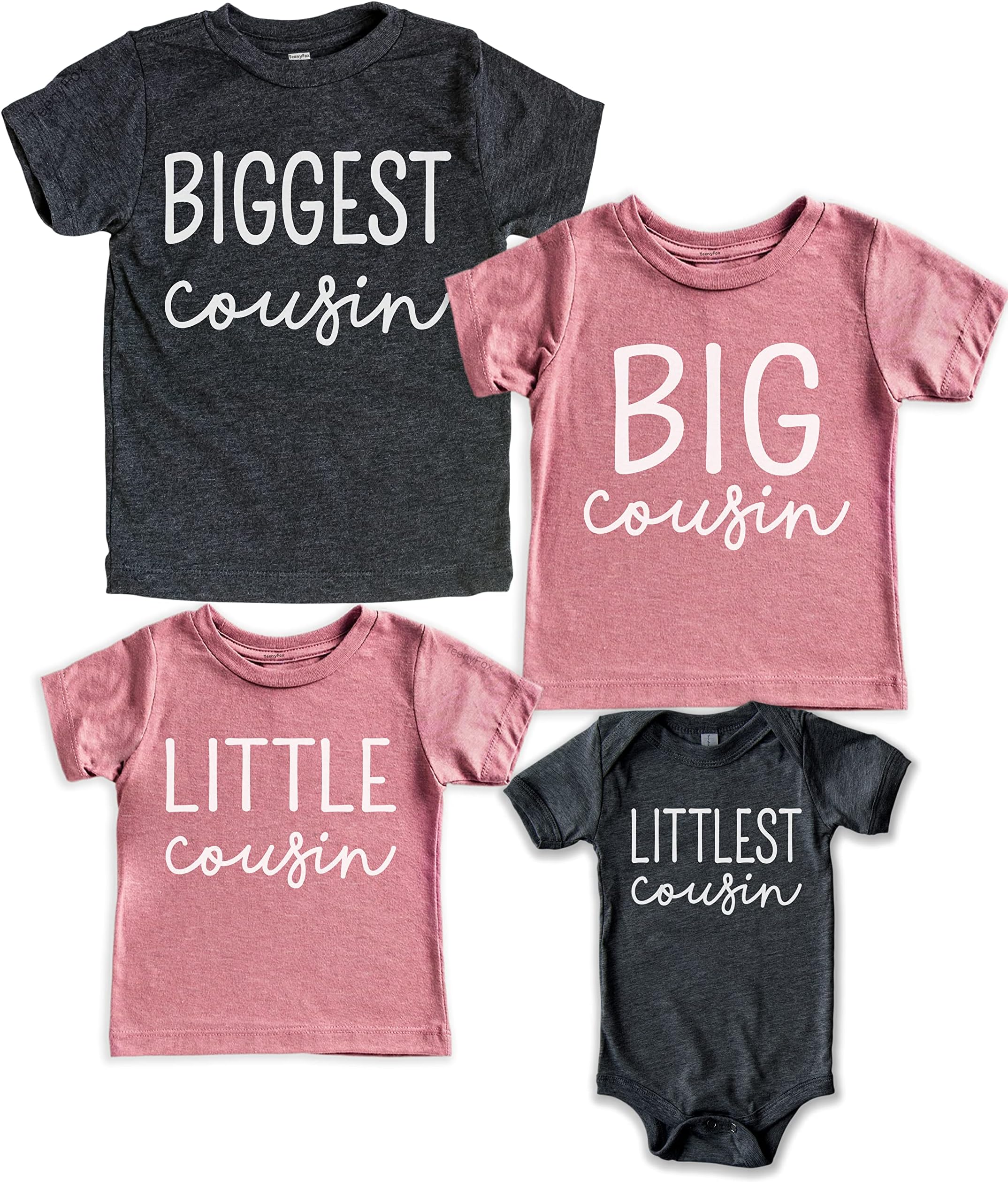 Teeny Fox Big Little Cousin Crew Shirts Biggest Littlest Tee Toddler T-Shirt Baby Bodysuit Set for Family Matching Outfit