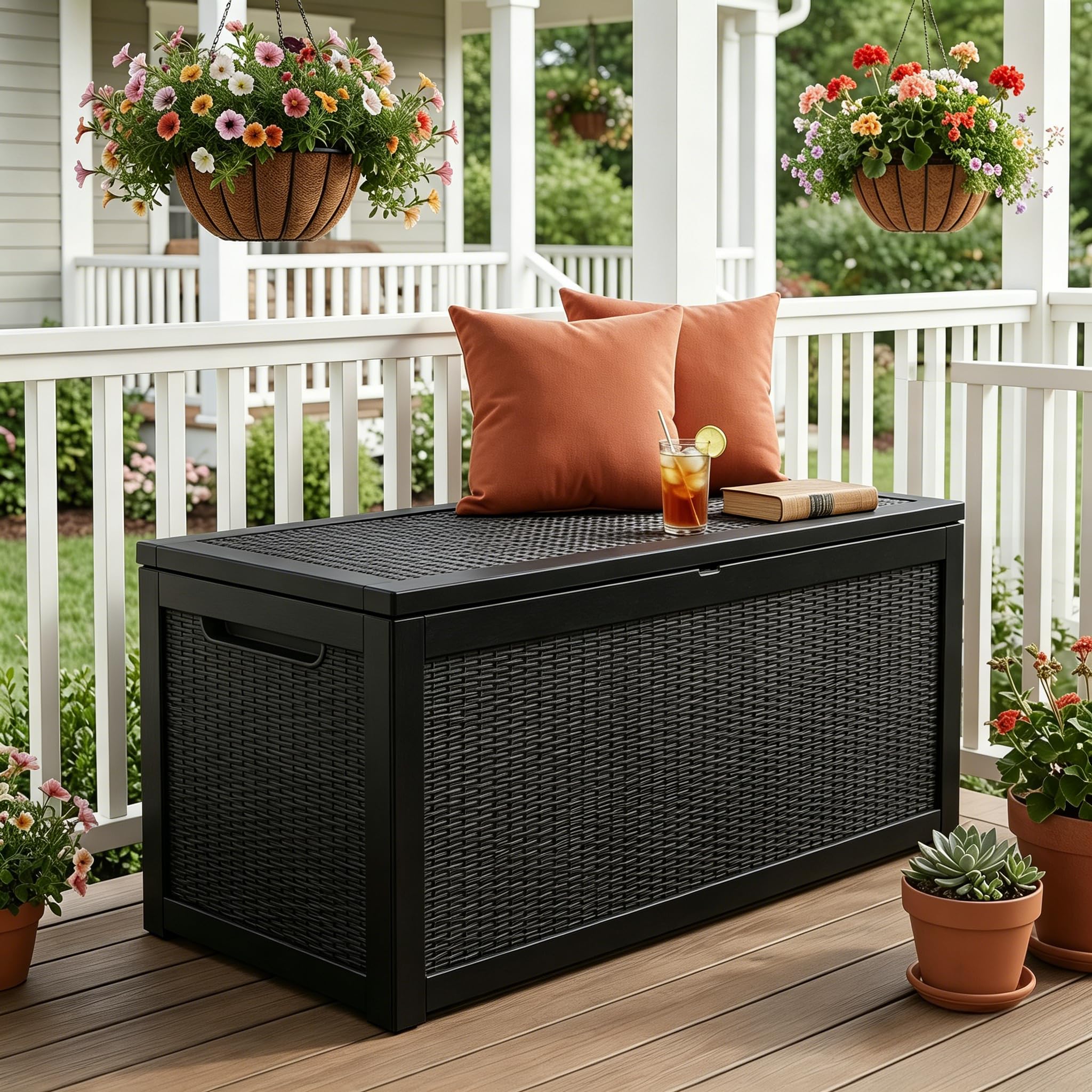 318 Gallon Large Resin Deck Box – Waterproof Outdoor Storage Chest for Patio Cushions, Garden Tools &amp; Pool Supplies, UV-Resistant All-Weather Construction, Lockable Lid &amp; Hydraulic Rods, Easy Assembly
