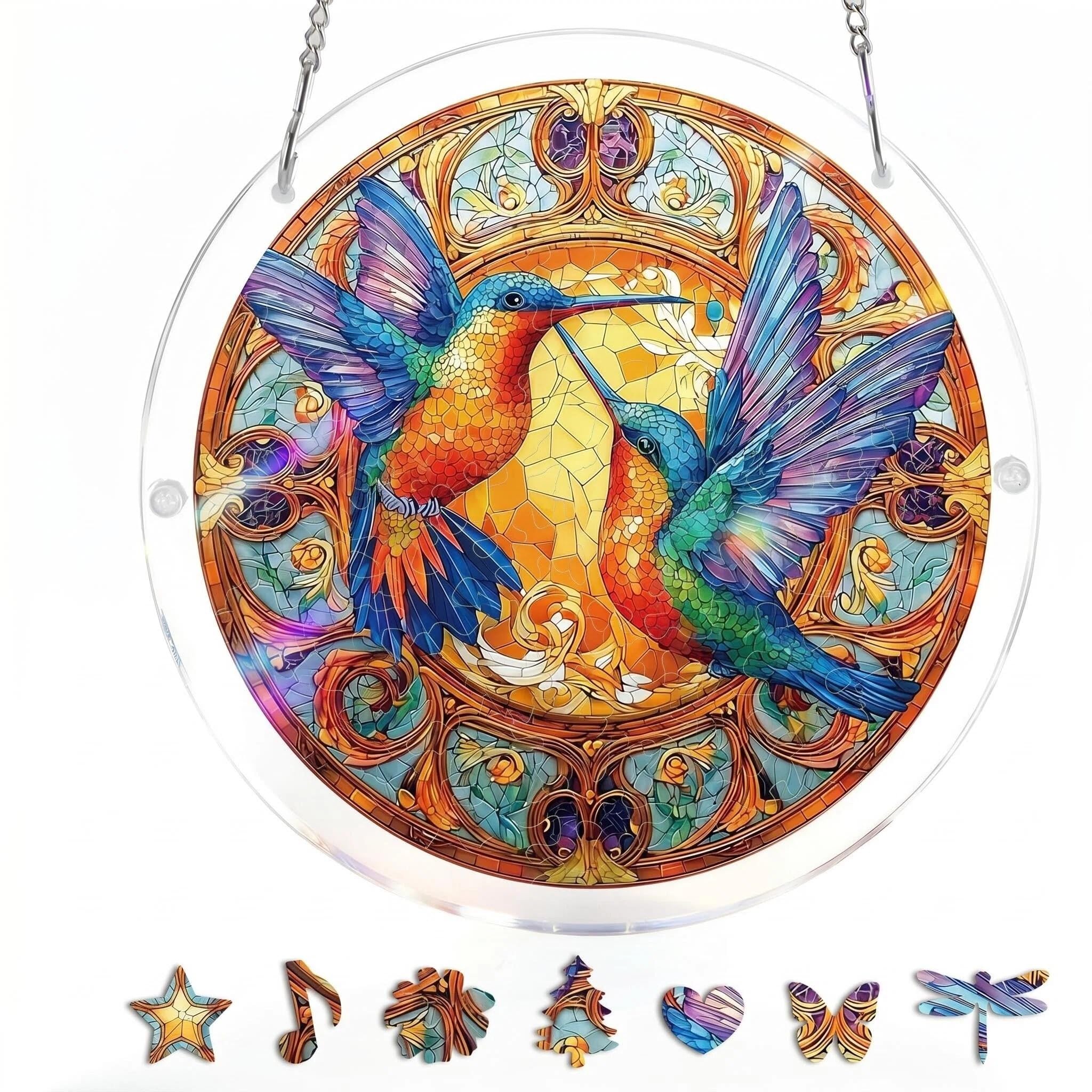 BRTNUP Acrylic Puzzles Suncatcher, Acrylic Jigsaw Puzzle Suncatcher for Window Hanging Acrylics Suncatchers Puzzle Acrylics Suncatchers Jigsaw Puzzles for Home Garden Decor Unique Gift (Hummingbird C)