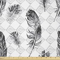 Vista 83 de Ambesonne The Yard, tela de mariquitas de The Yard, flores exóticas hibisco hawaiano follaje ilustración botánica flor de primavera, tela