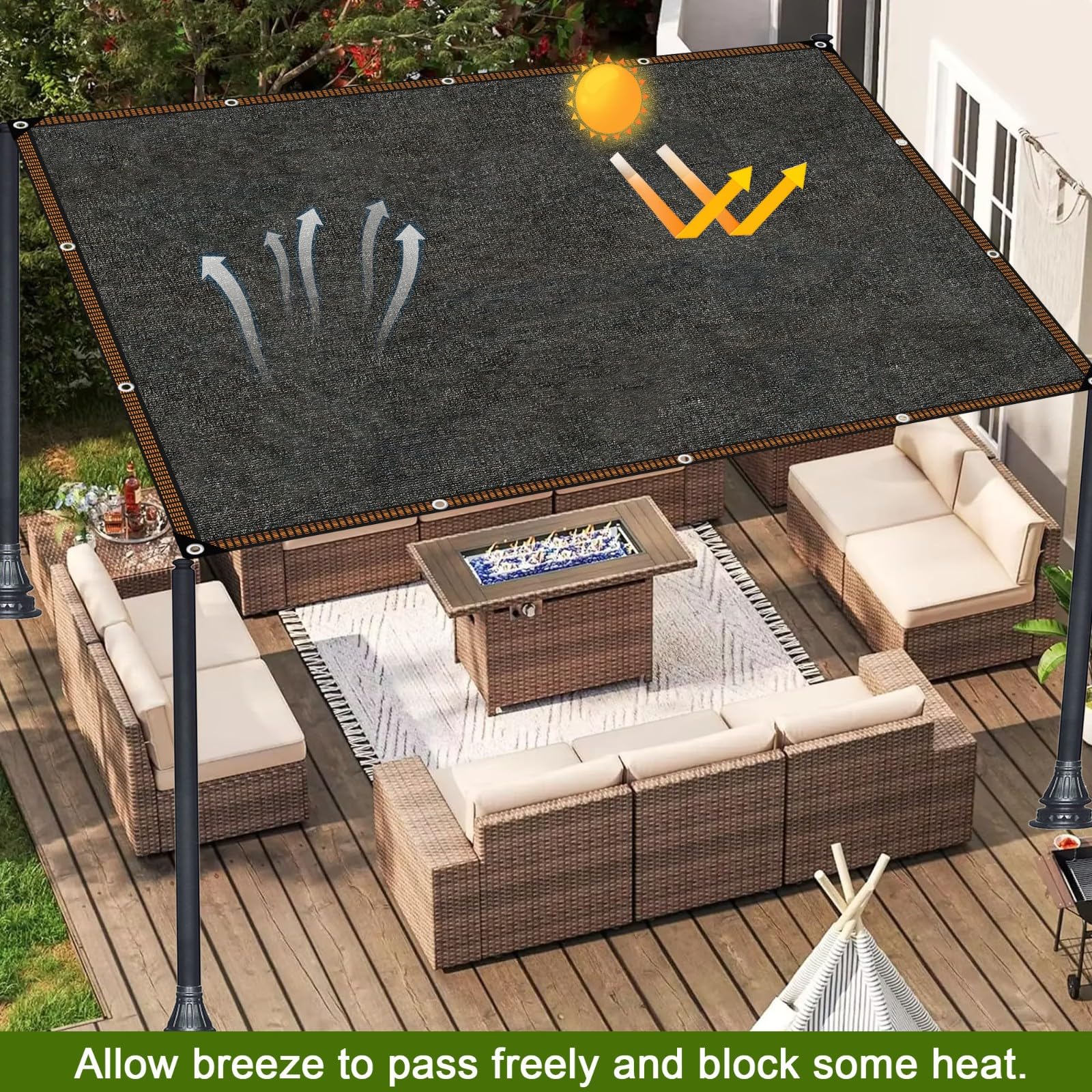 Schattierungsnetz Schattennetz Mit ösen, Sonnenschutznetz Garten Schwarz 6-PIN 80% Leicht und Haltbarkeit Beschattungsnetz Schattiernetz für Gewächshaus Pergola Terrassenüberdachung 2x3M