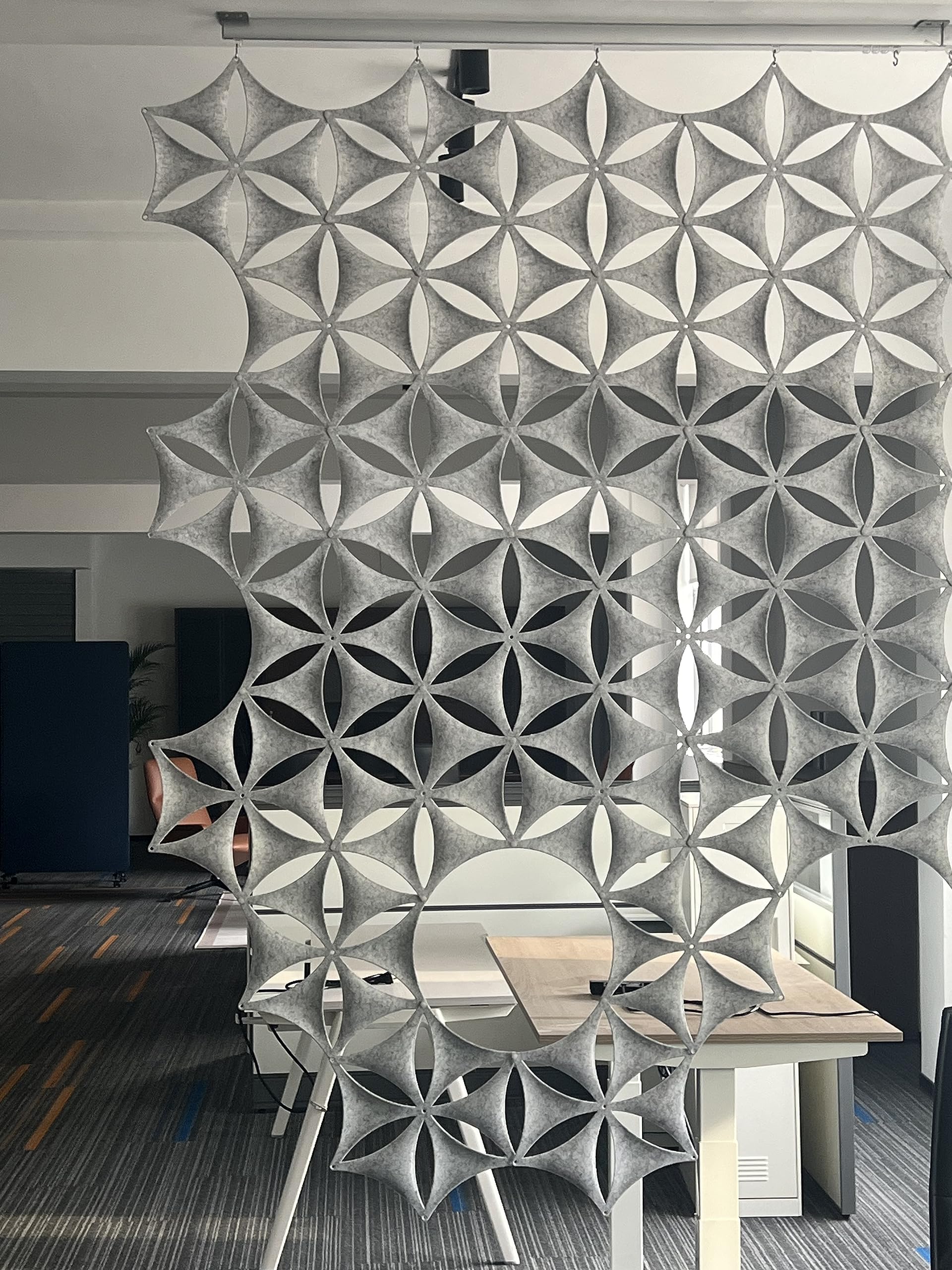 Hanging Room Divider-12Pcs 3D DIY Hexagram Felt Surface High Density Polyester Fiber Board Flower Venus 14"x12" Cut Room Home Office Decoratio Screen Partition(Silver Grey)