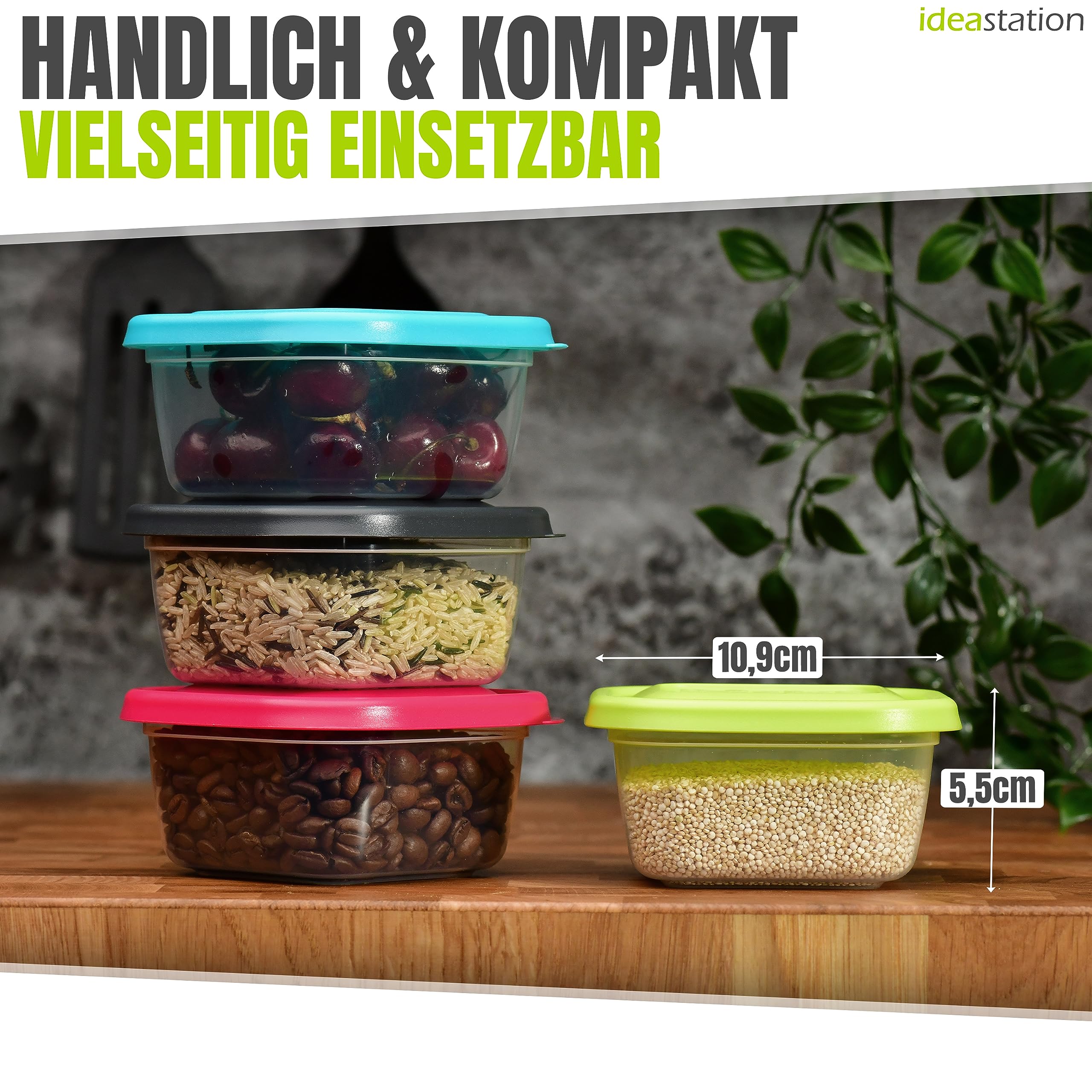 Gefrierdosen 300ml mit Deckel 12 Stück - bunt - stapelbare Dosen mit Deckel - kleine Frischhaltedosen - Behälter zum Einfrieren
