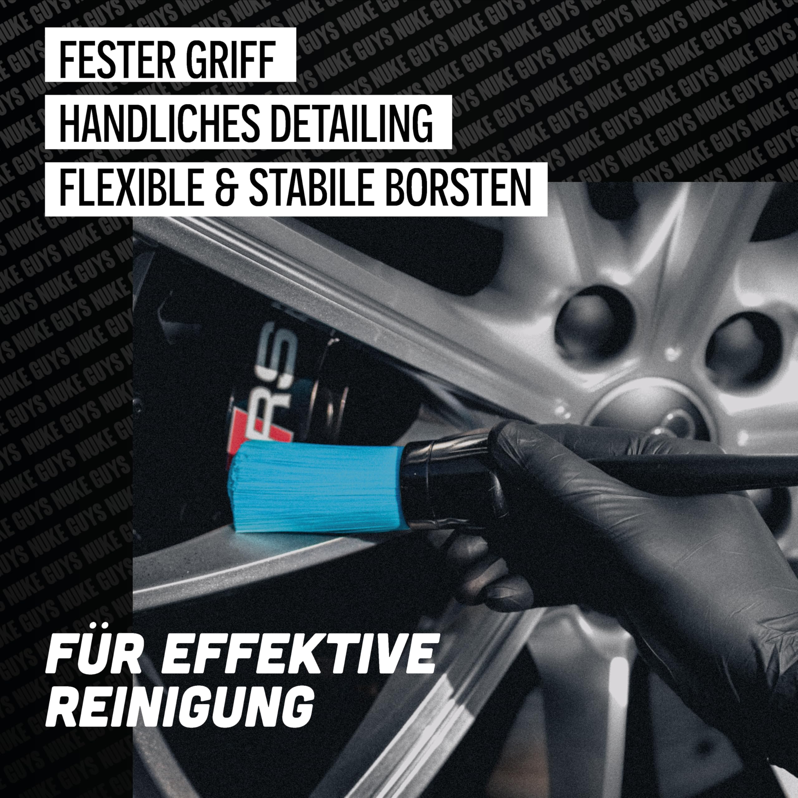 Nuke Guys Felgen Reinigungsset | Felgenreiniger 1l mit Wirkindikator + Mikrofaser Felgenbürste + Ersatzbezug + Felgenpinsel + Felgenhandschuh + Trockentuch | Auto Felgen Reinigung Set