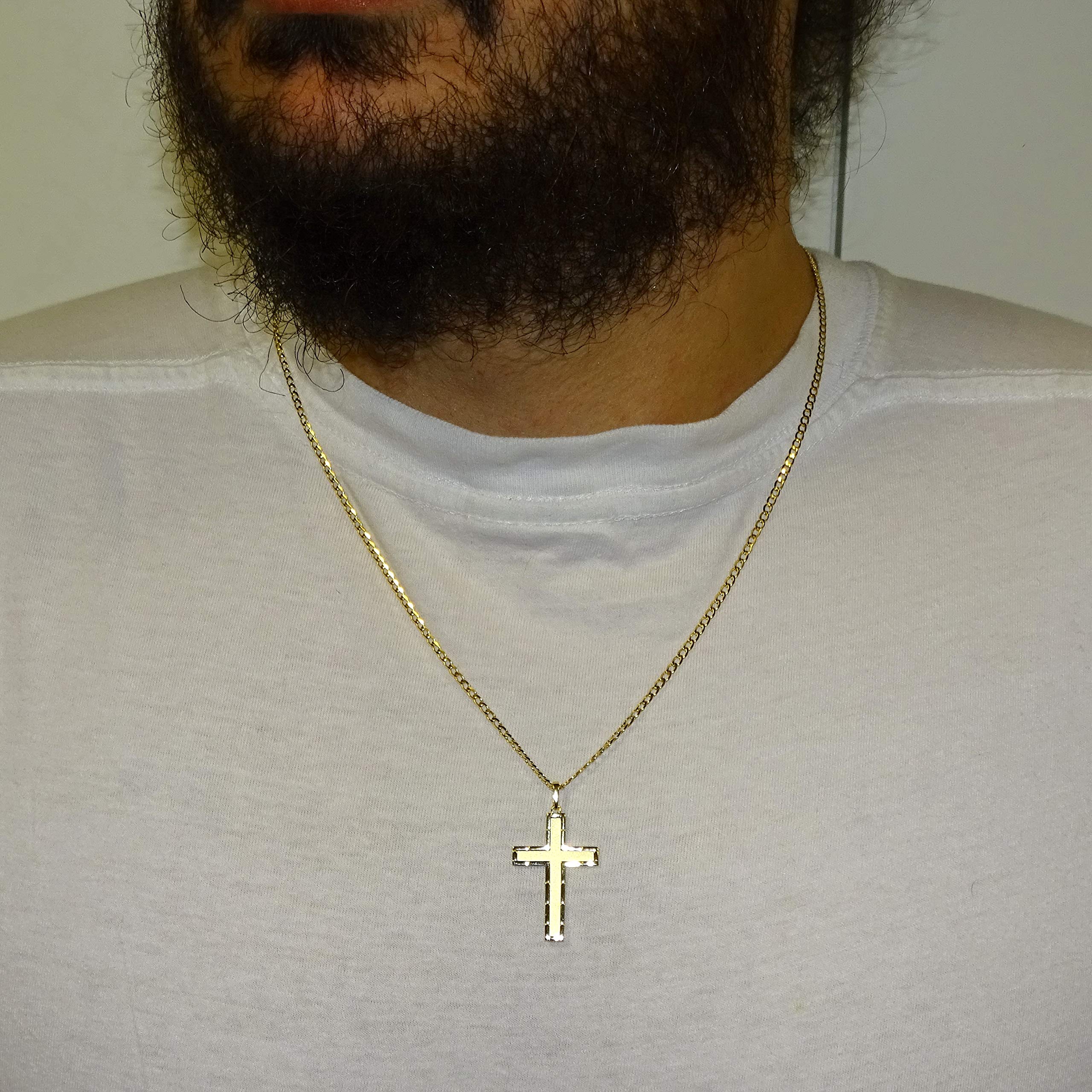 Krzyż Łaciński z 18-karatowego matowego i błyszczącego złota | Łańcuch krzyżowy i lity 18K | Naszyjnik krawężnik 60cm | biżuteria klasyczna | 8,75gr żółtego złota | religijny prezent chłopiec mężczyzna | prezent chrzest pierwsza komunia rocznica ślubu |