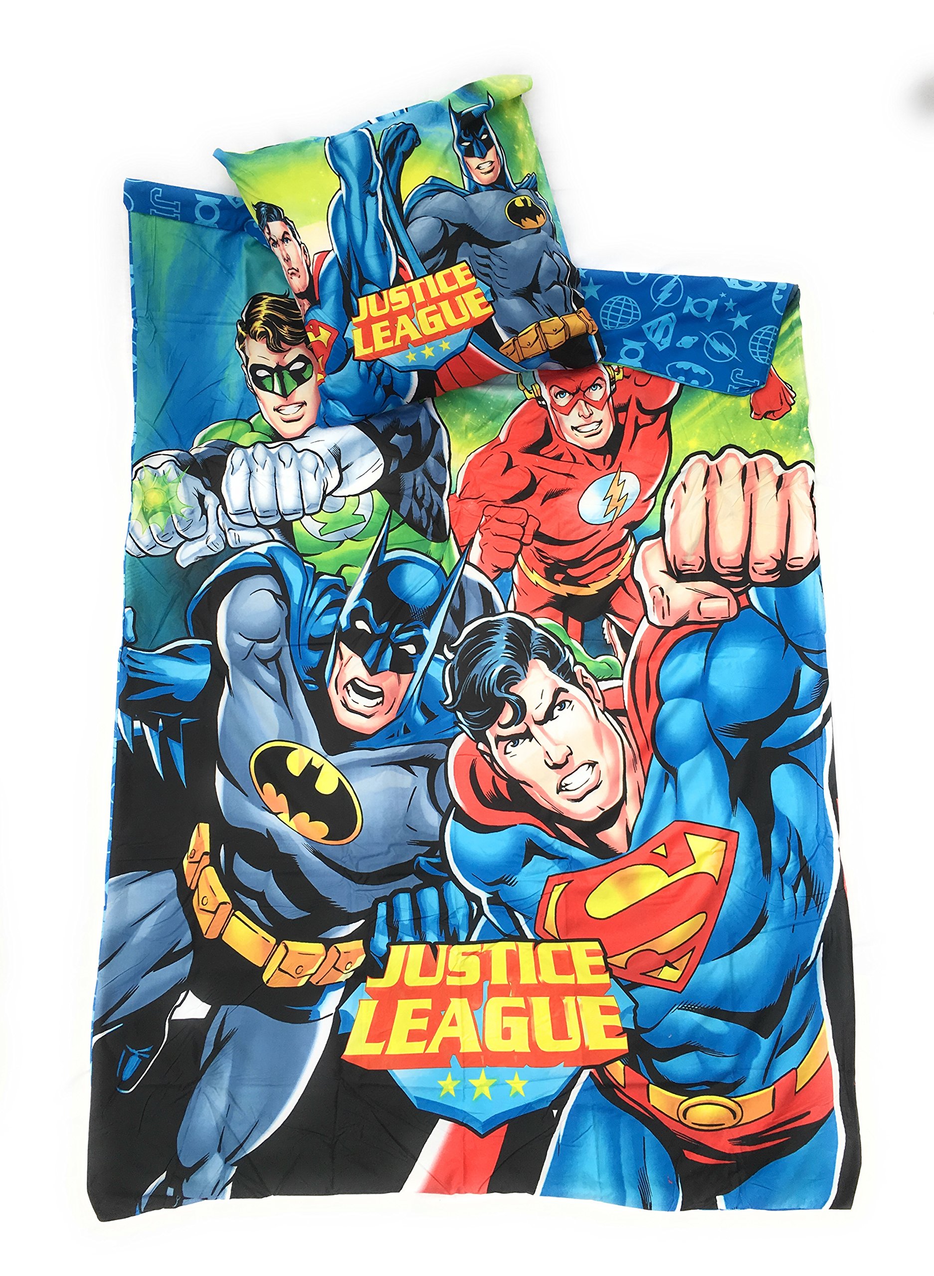 JUSTICE LEAGUE DC COMICS Microfibre Bed Linen Reversible Duvet Cover 140x200 cm + 1 pillowcase cm Oeko-Tex – Justice League – Justice League – Superman Batman Green Lantern Flash –