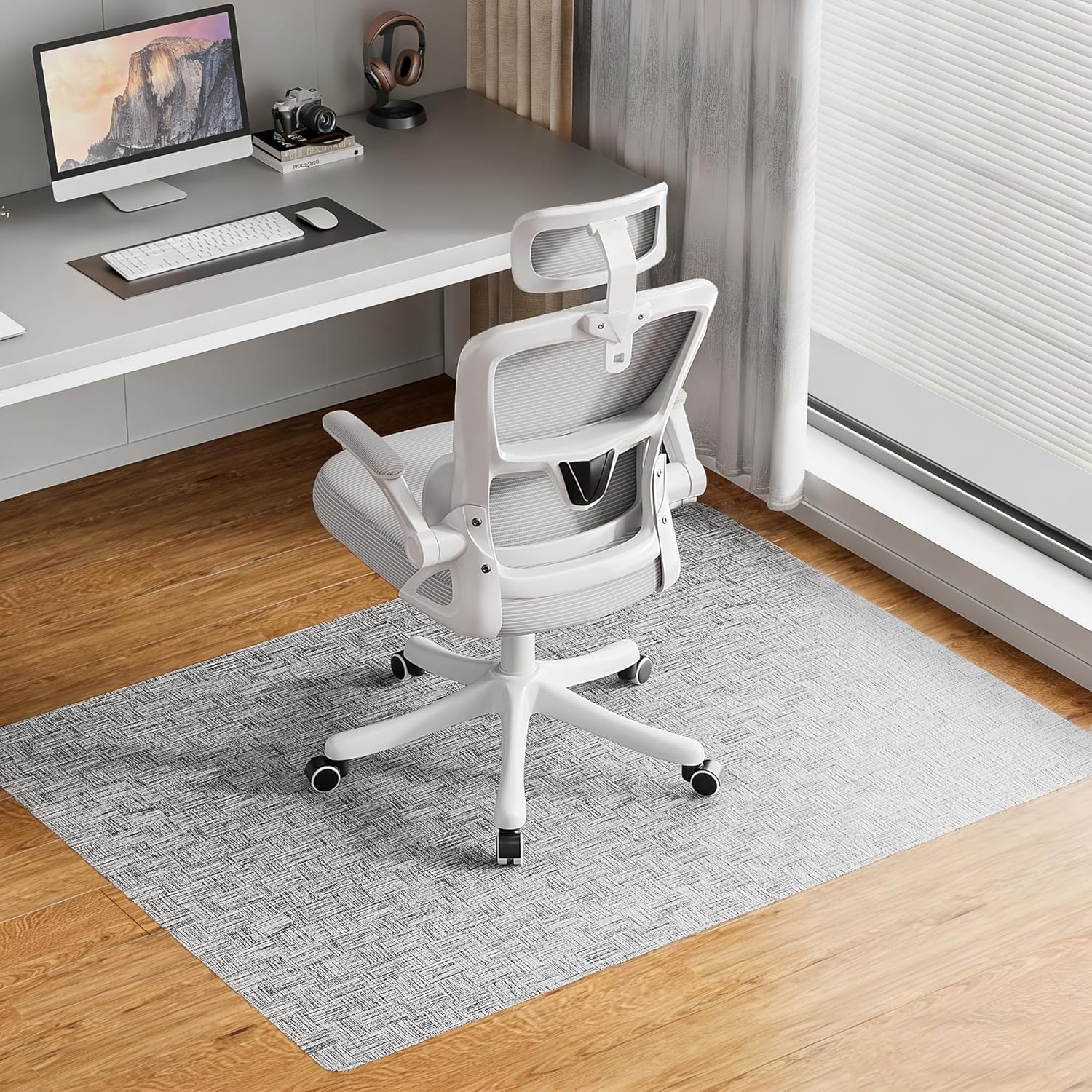 Delamu Office Chair Mat for Hardwood Floor, 30"×48" Non-Slip PVC Woven Desk Chair Mat, Heavy Duty Hard Floor Protector for Rolling Chair, Office Desk Chair Mats, Light Gray
