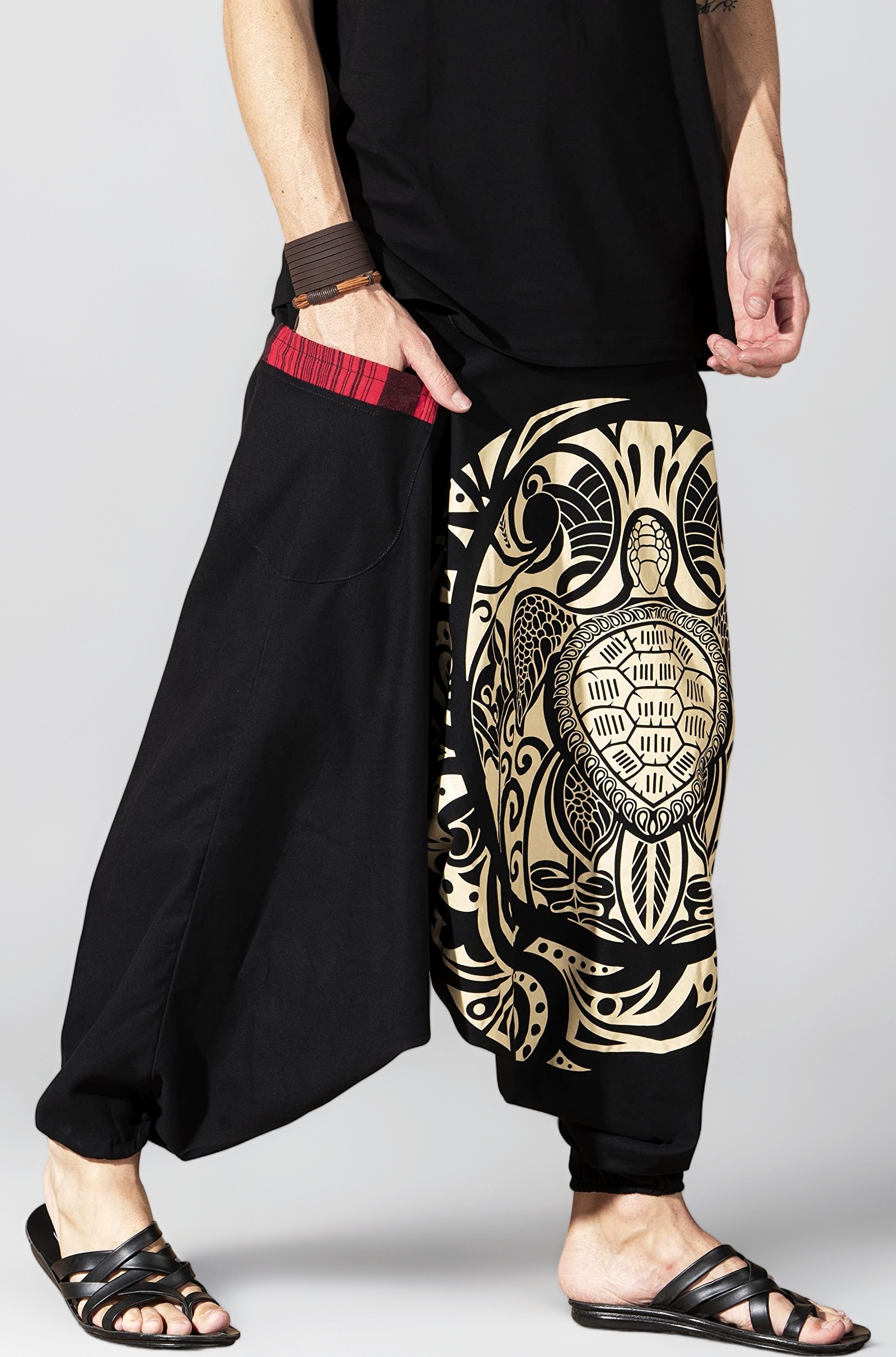 - Printed Harem Pants for Men's Cotton Hippie Style Baggy Boho Yoga Pajama Pant with Pocket