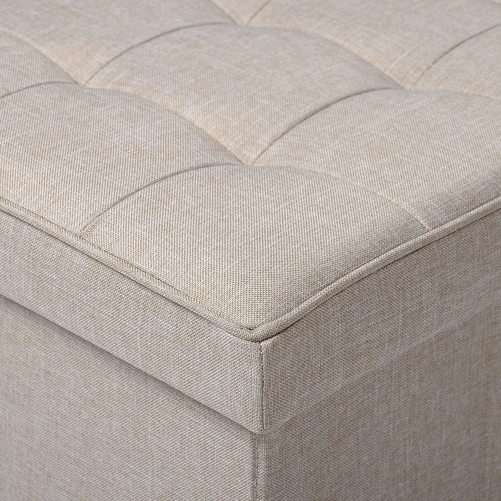 WOLTU Juego de 2 Taburetes con Almacenamiento Plegable, Asiento de Lino Acolchado, Tapa Extraíble 37.5x37.5x38CM (LxWxH), Beige