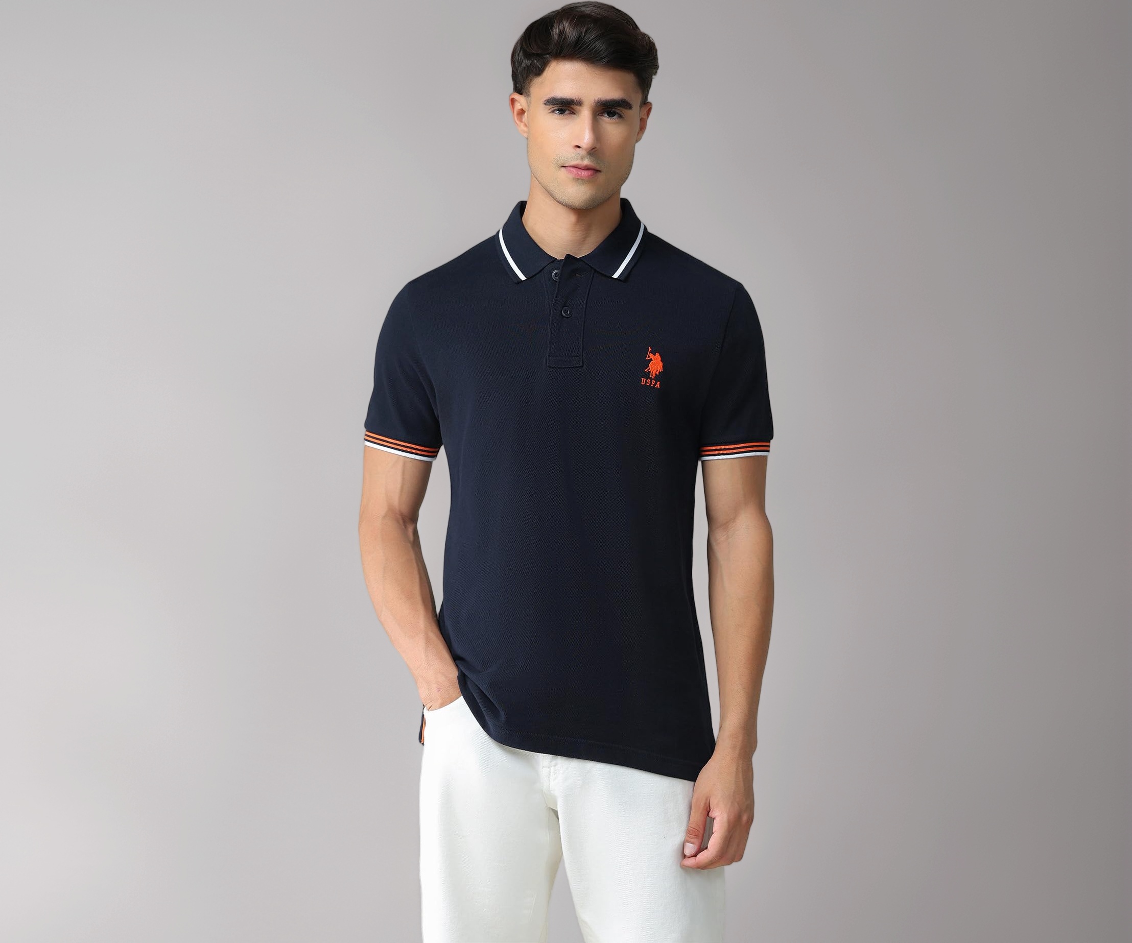 U.S. POLO ASSN. Regular Fit Solid Polo T-Shirt for Men, Ribbed Collar-