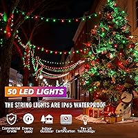 Vista 5 de Cadena de luces LED de 25 pies, 50 L, 6 pulgadas de espacio, cable verde, rojo y verde