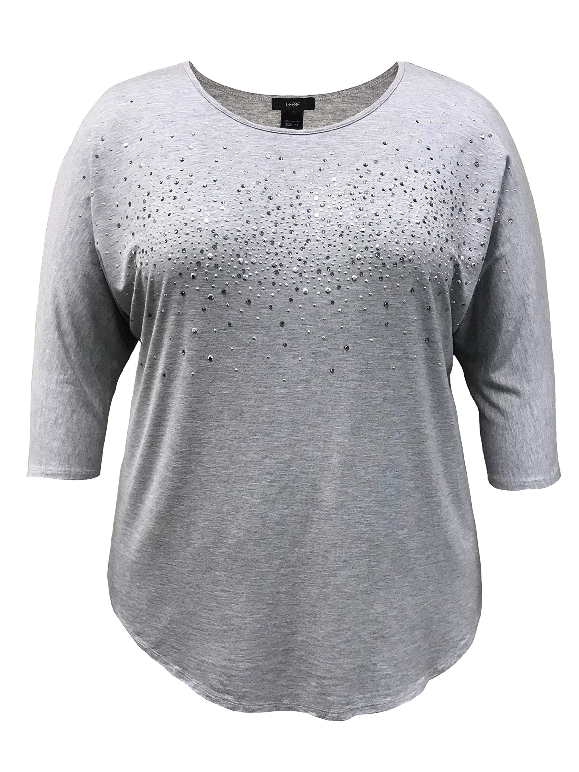 LEEBE Women's Plus Size 3/4 Sleeve Studded Top (UK 1X-5X)