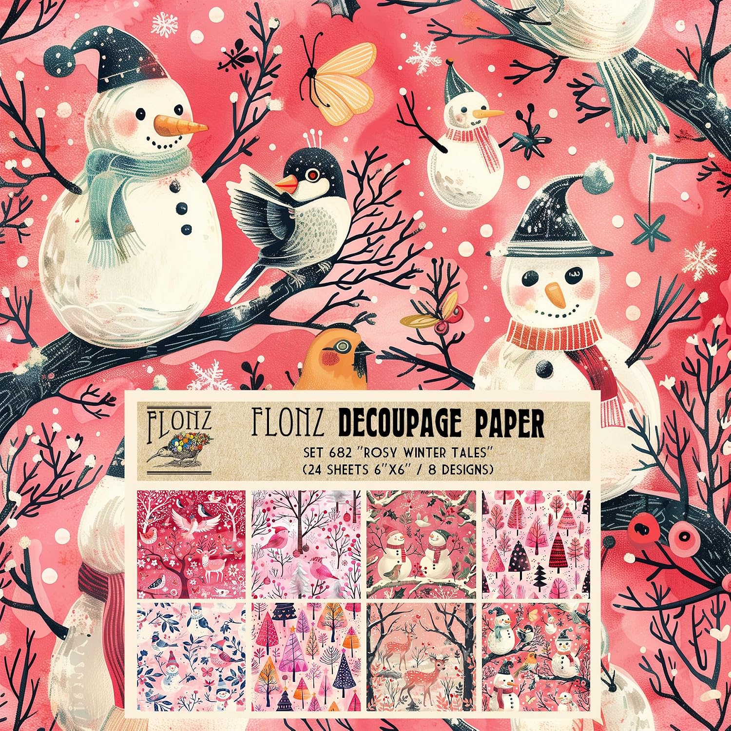 Decoupage Paper Pack (24 Sheets 6"x6") Dreamlike December # Vintage Styled Pattern Paper for Decoupage, Craft and Scrapbooking