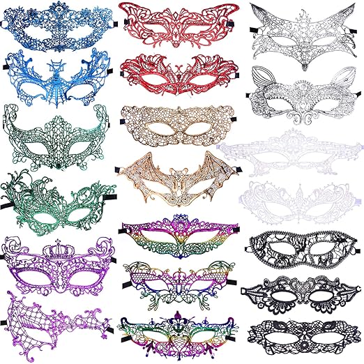 SIQUK 20 Piezas Máscara de Mascarada de Encaje Venecianas para Fiesta de Noche, Baile de Soltera y Disfraces, 9 Colores