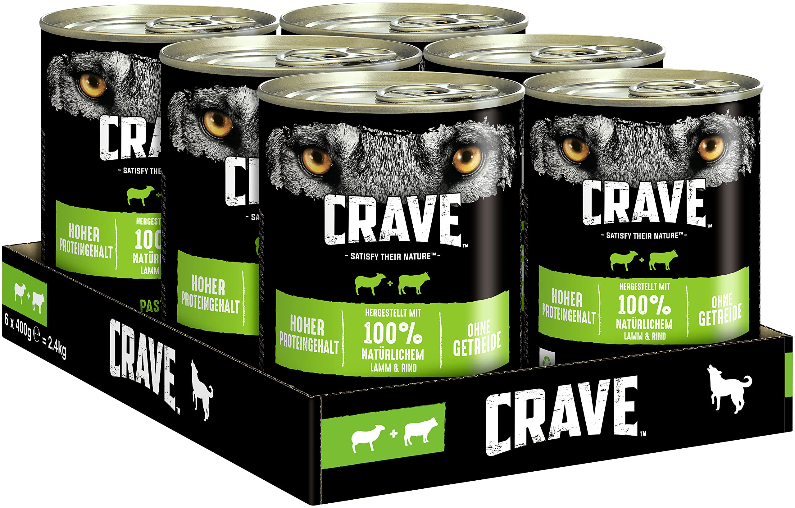Crave Karma dla dorosłych psów, pasztet z jagnięciną i wołowiną, 6 puszek, 6 x 400 g, mokra, premium o wysokiej zawartości białka i bez zbóż, wyprodukowana w 100% z naturalnej jagnięciny i wołowiny